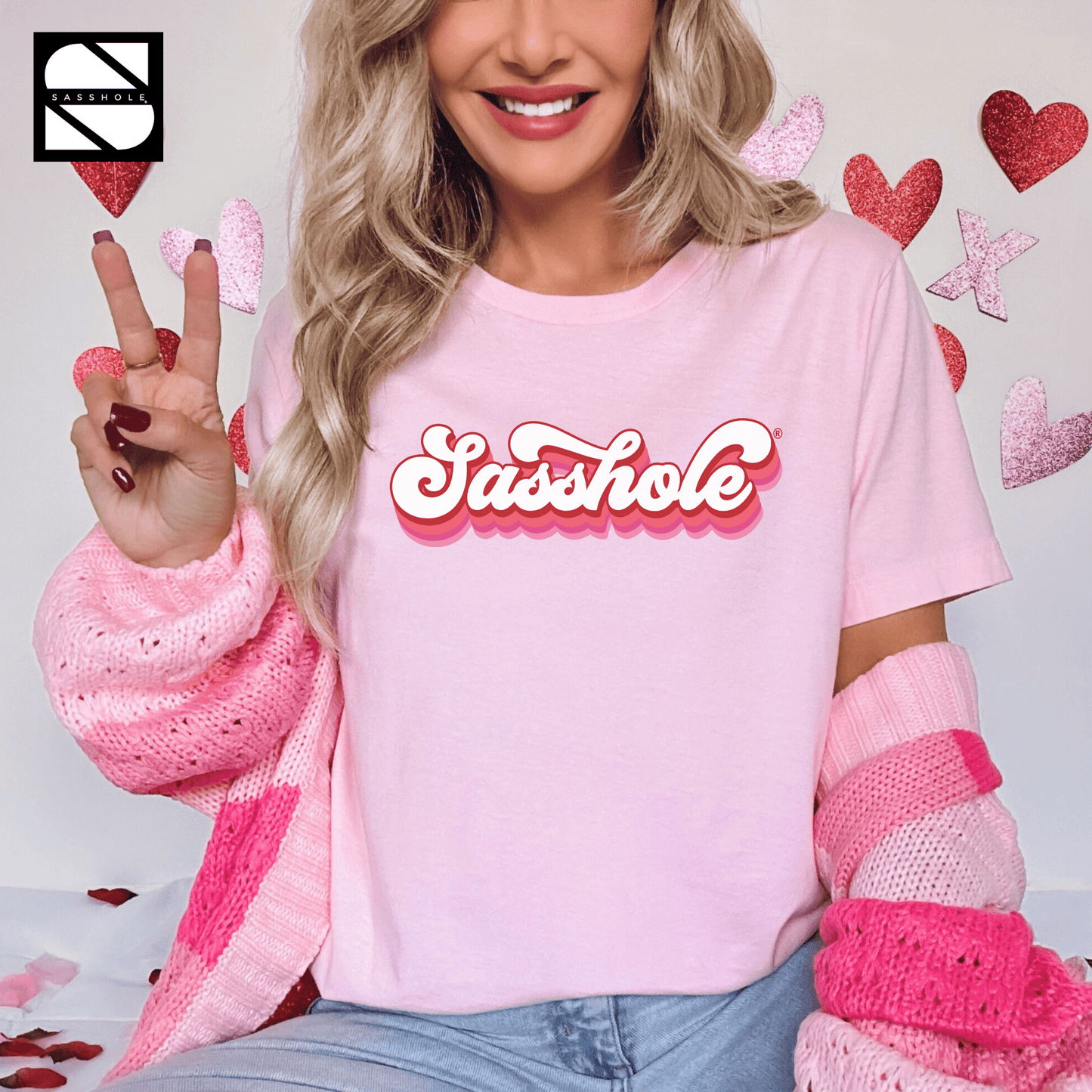 Retro Love: Sasshole® Valentines Day Women's Tshirt - Funny Graphic Tee by Sasshole® Clothing