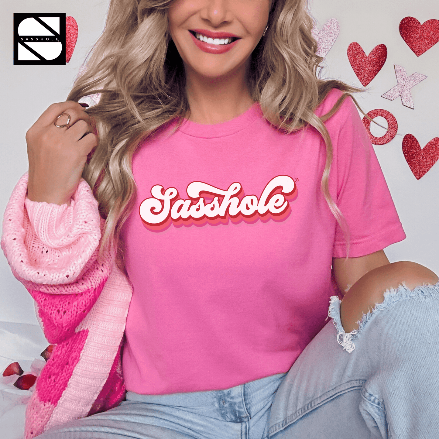 Retro Love: Sasshole® Valentines Day Women's Tshirt - Funny Graphic Tee by Sasshole® Clothing