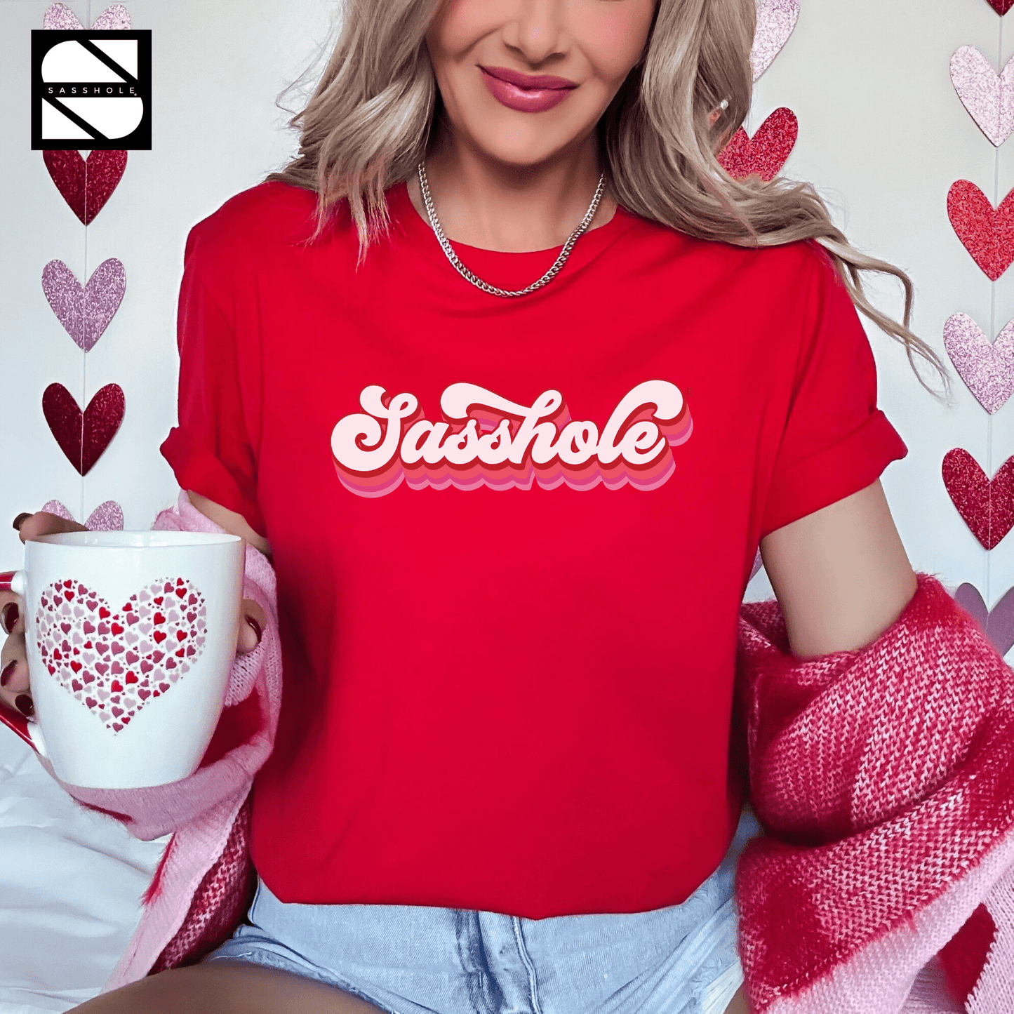 Retro Love: Sasshole® Valentines Day Women's Tshirt - Funny Graphic Tee by Sasshole® Clothing