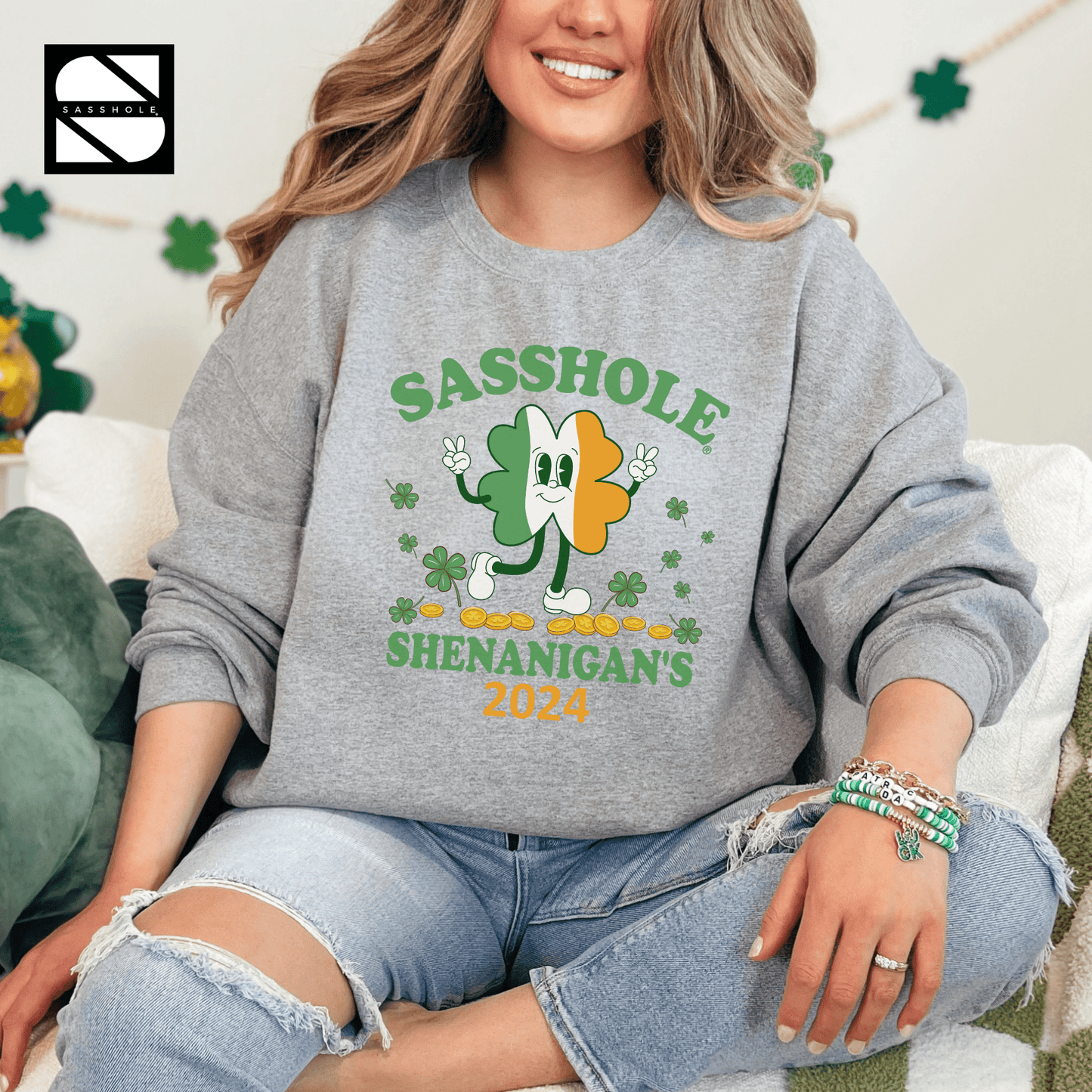 Sasshole® Shenanigans 2024: Unisex St. Patrick's Day Unisex Sweatshirt - Funny Graphic Tee by Sasshole® Clothing