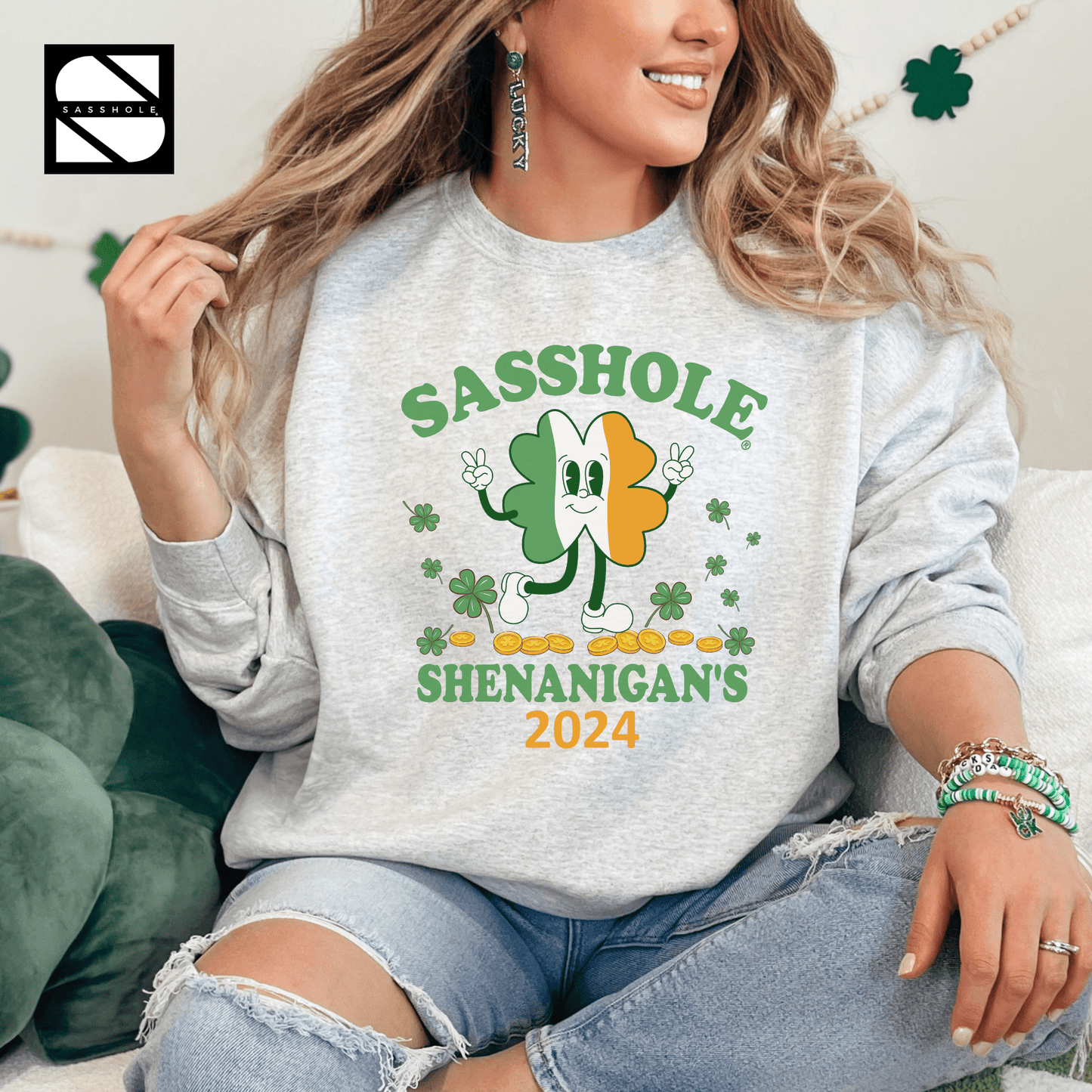 Sasshole® Shenanigans 2024: Unisex St. Patrick's Day Unisex Sweatshirt - Funny Graphic Tee by Sasshole® Clothing