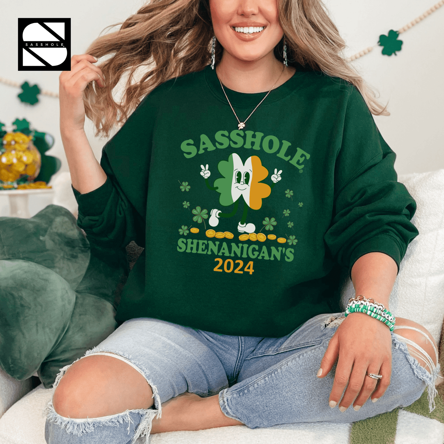 Sasshole® Shenanigans 2024: Unisex St. Patrick's Day Unisex Sweatshirt - Funny Graphic Tee by Sasshole® Clothing