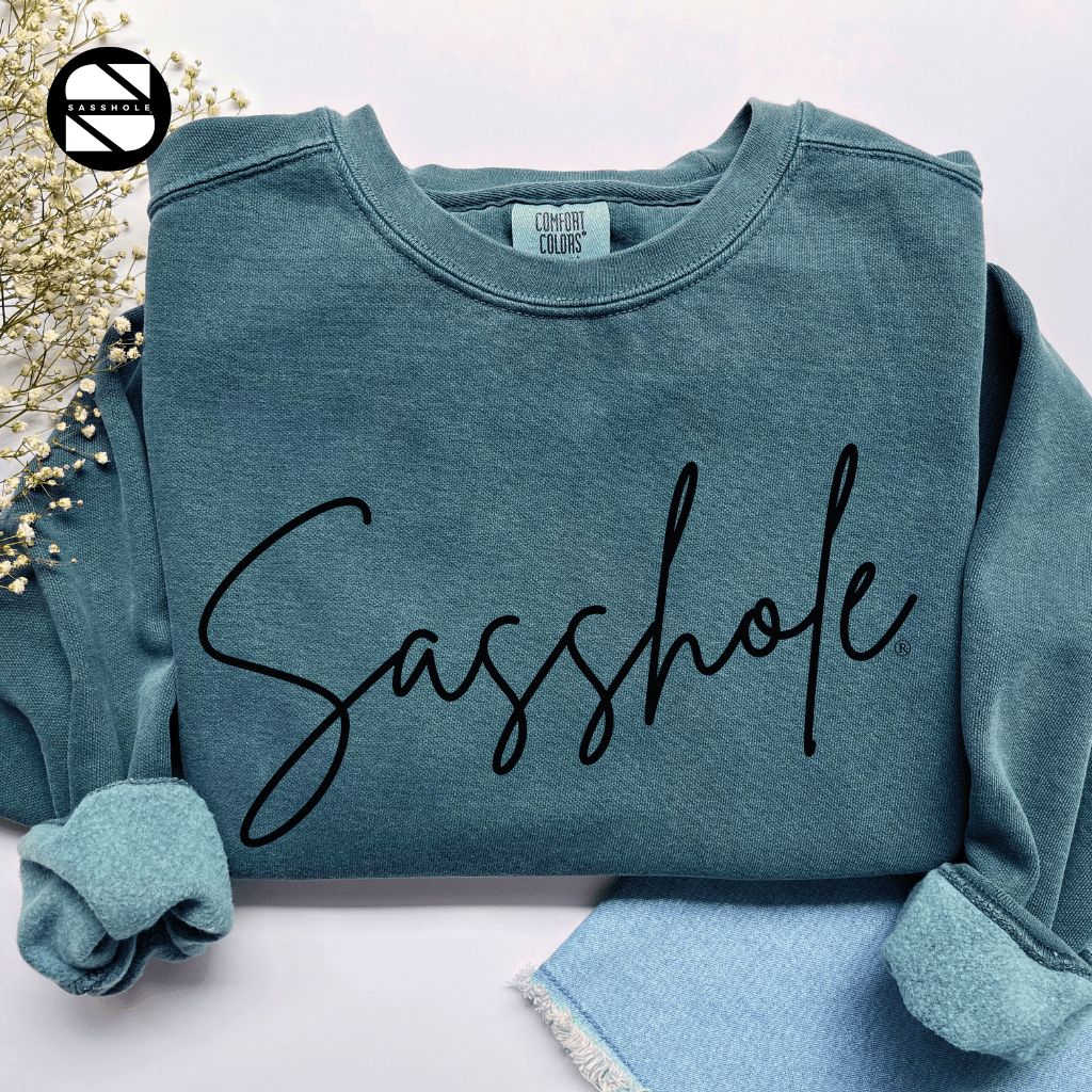 Sassitude in Style: Women's Retro Garment - Dyed Pull Over Sweatshirts - Funny Graphic Tee by Sasshole® Clothing
