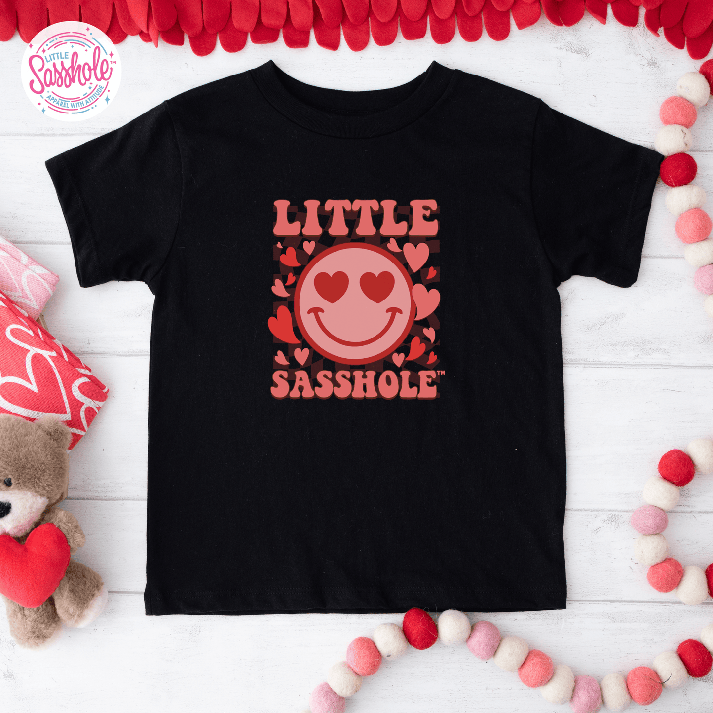 Smile, Sass, and Sweetness: Little Sasshole™ Toddler Valentine Short Sleeve Tee - Funny Graphic Tee by Sasshole® Clothing