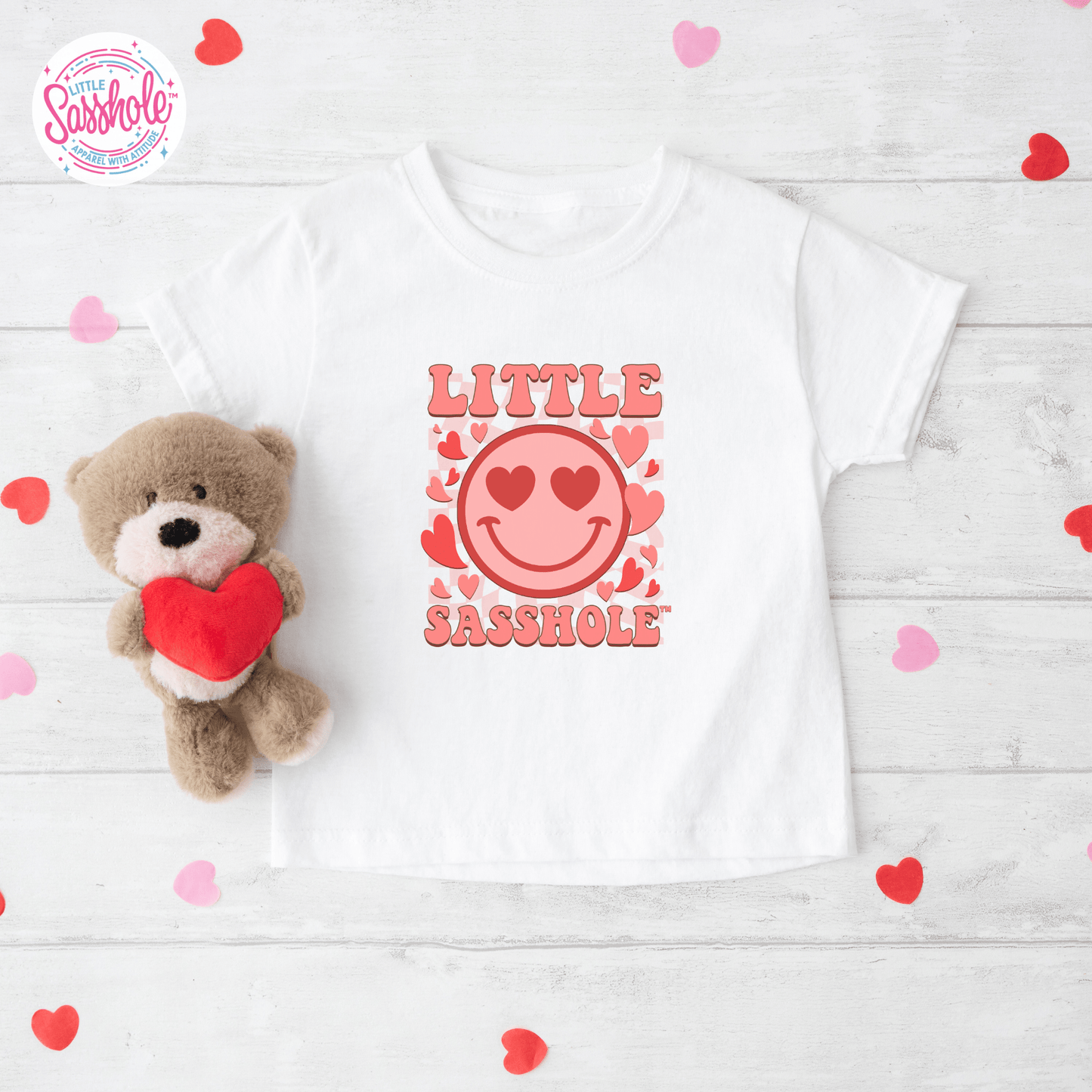 Smile, Sass, and Sweetness: Little Sasshole™ Toddler Valentine Short Sleeve Tee - Funny Graphic Tee by Sasshole® Clothing