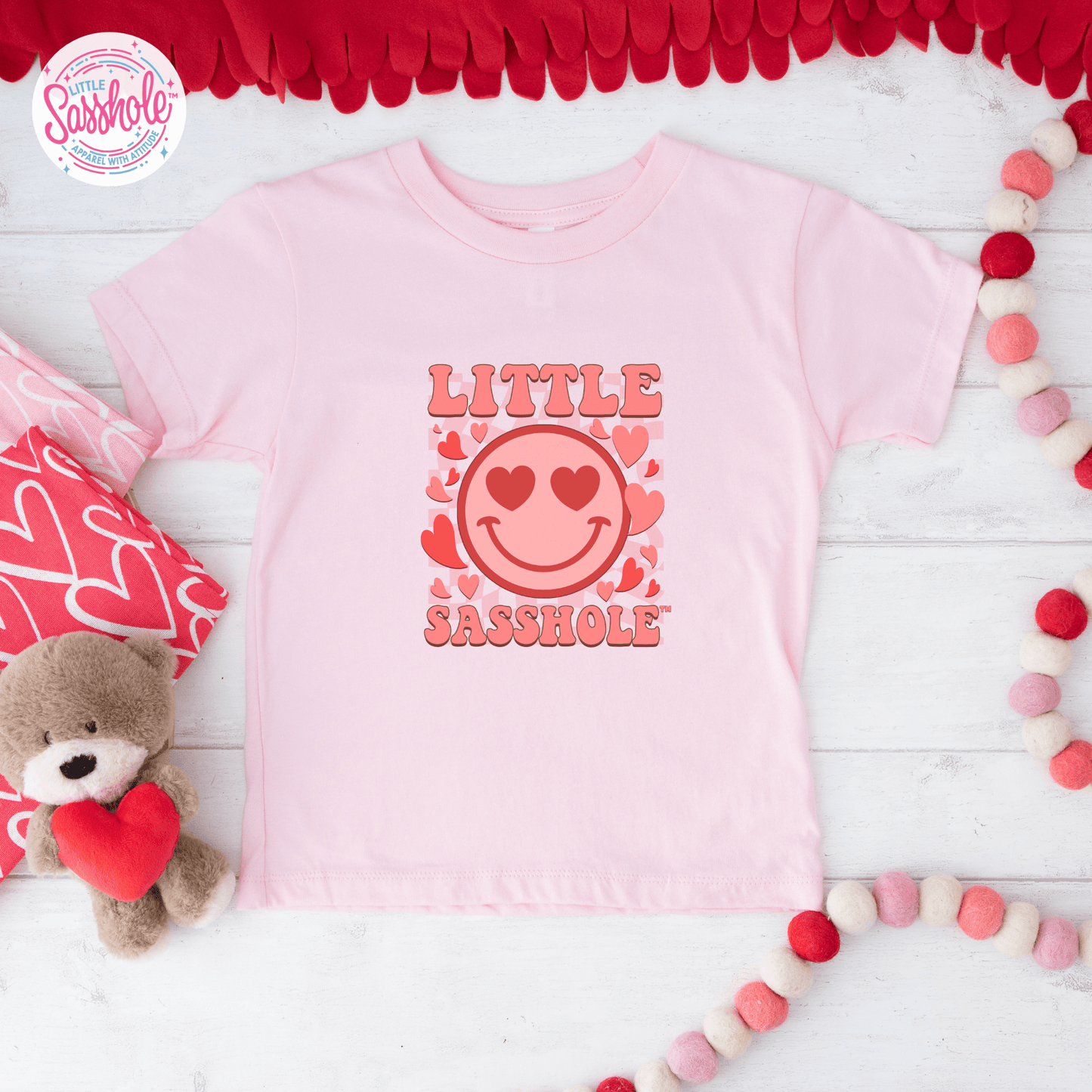 Smile, Sass, and Sweetness: Little Sasshole™ Toddler Valentine Short Sleeve Tee - Funny Graphic Tee by Sasshole® Clothing