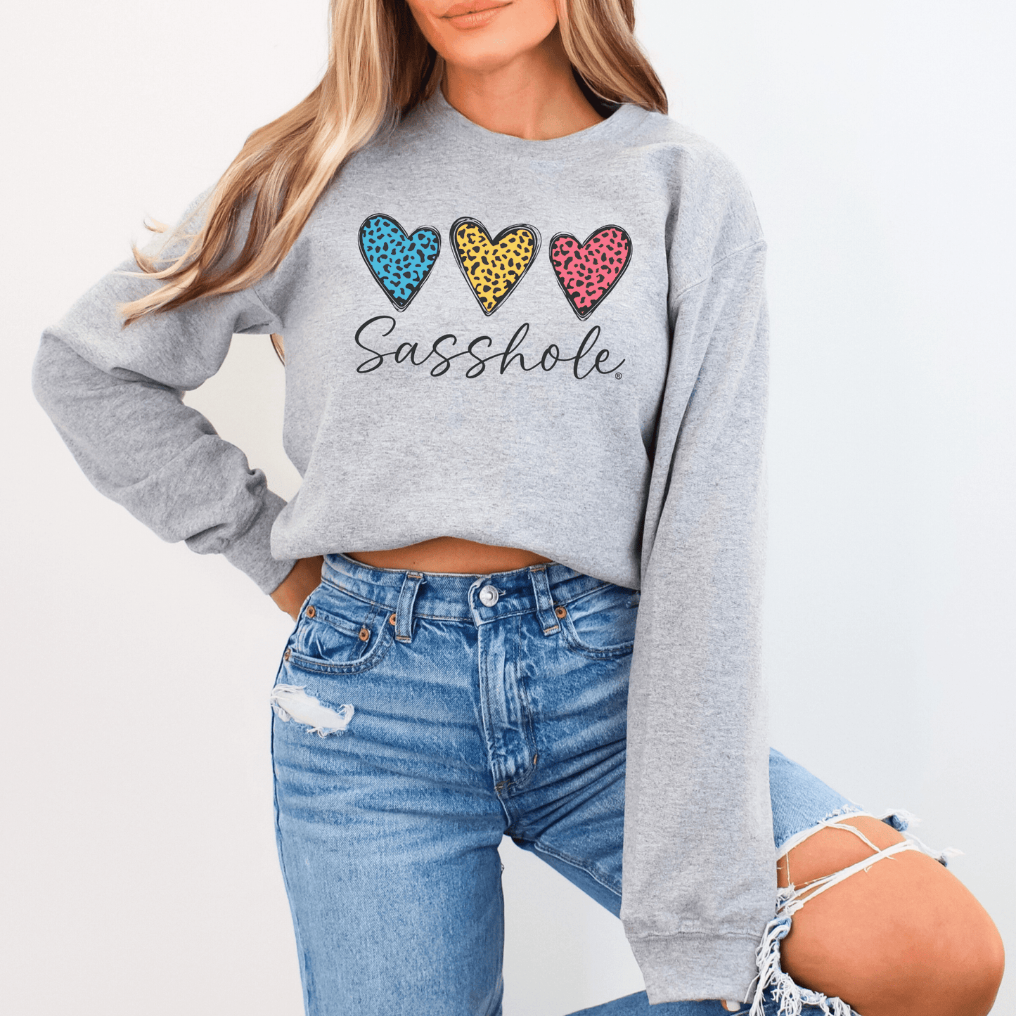Three Hearts - One Attitude: Sasshole® Women's Sweatshirts - Funny Graphic Tee by Sasshole® Clothing