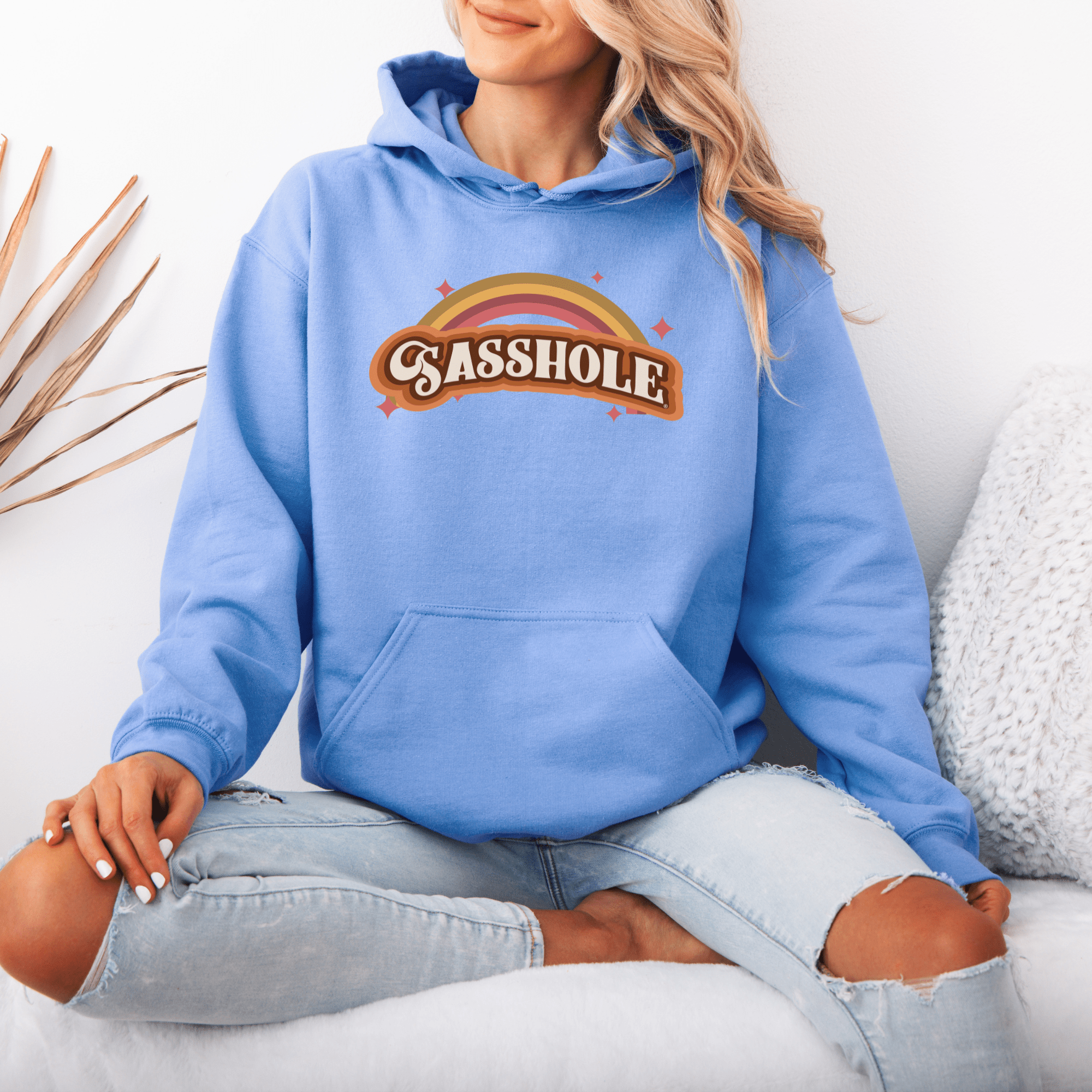 Image of 70's Retro Inspired: Sasshole® Rainbow Women's Vintage Hoodie - Funny Graphic Tee by Sasshole® Clothing