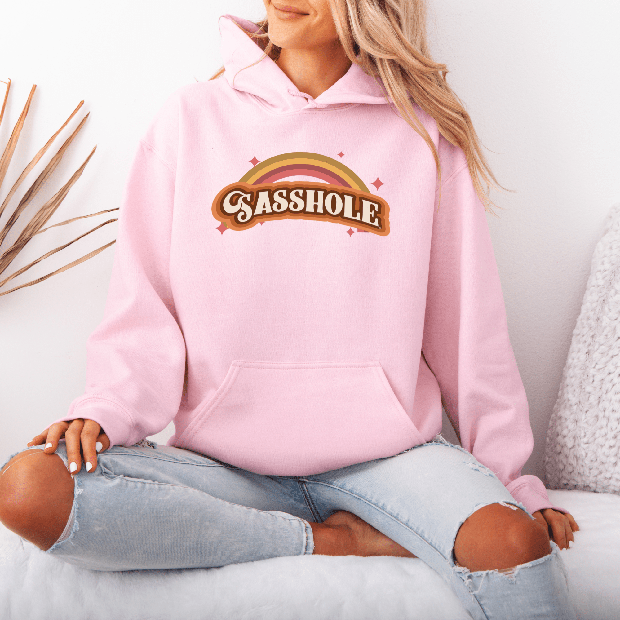 Image of 70's Retro Inspired: Sasshole® Rainbow Women's Vintage Hoodie - Funny Graphic Tee by Sasshole® Clothing
