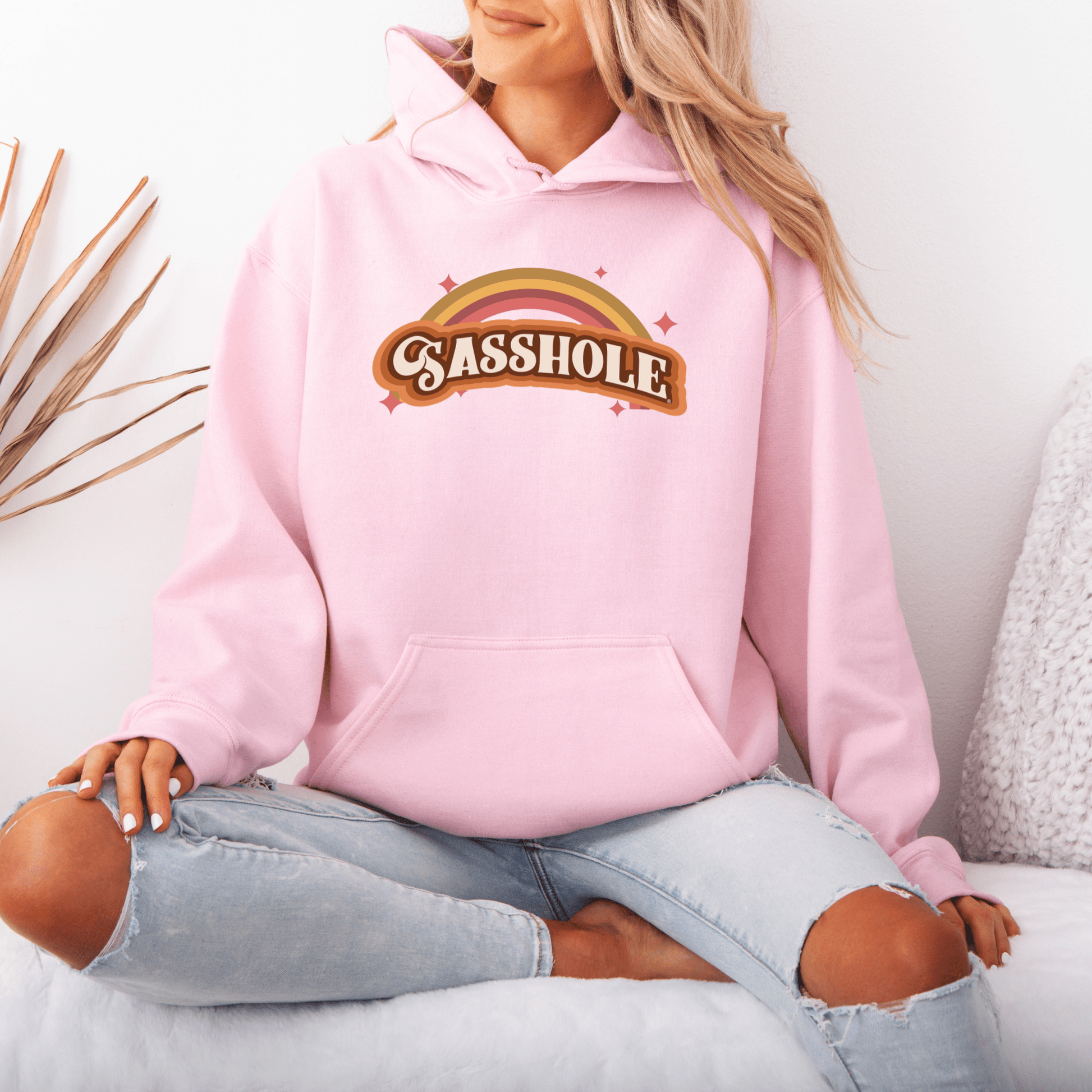 70's Retro Inspired: Sasshole® Rainbow Women's Vintage Hoodie - Funny Graphic Tee by Sasshole® Clothing