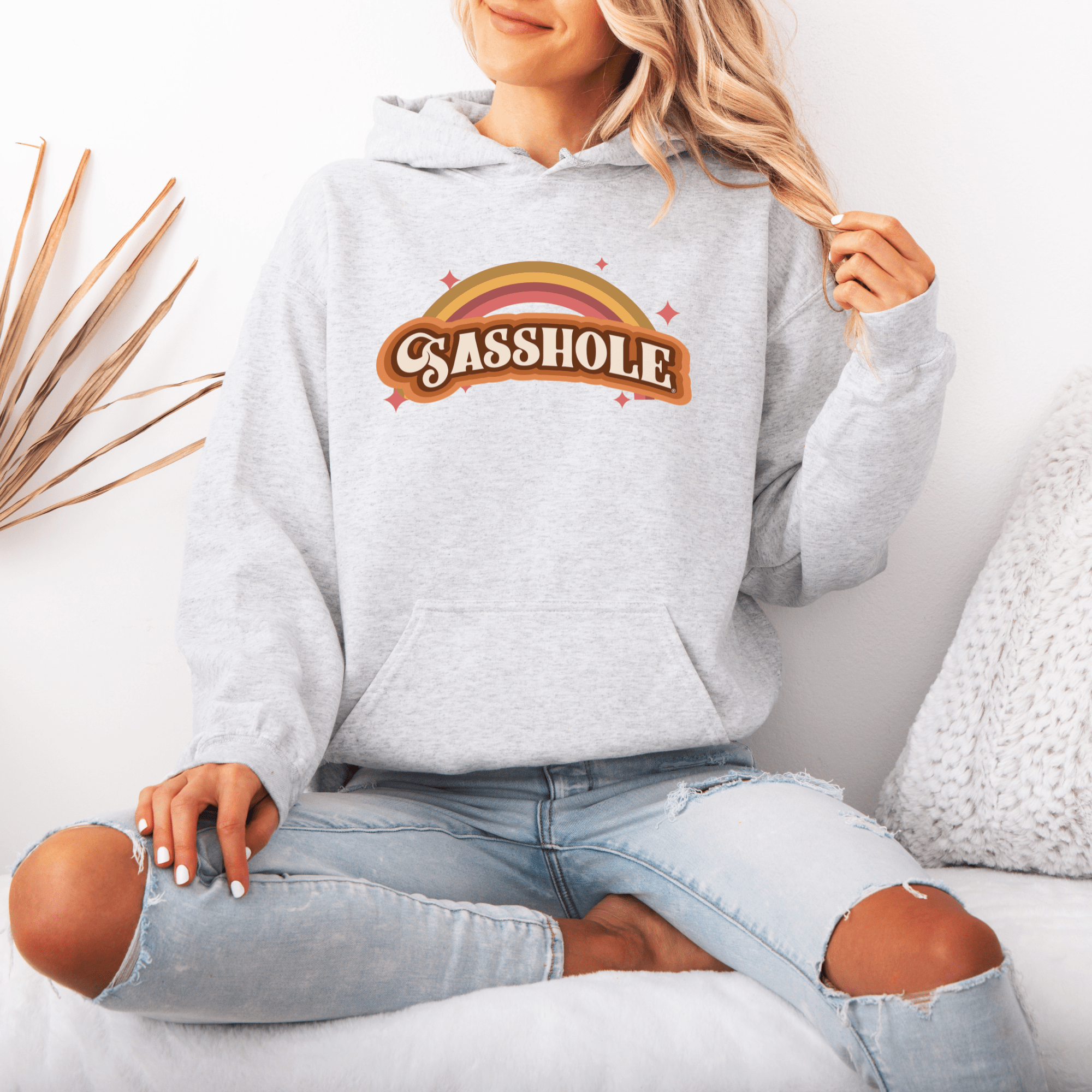 70's Retro Inspired: Sasshole® Rainbow Women's Vintage Hoodie - Funny Graphic Tee by Sasshole® Clothing