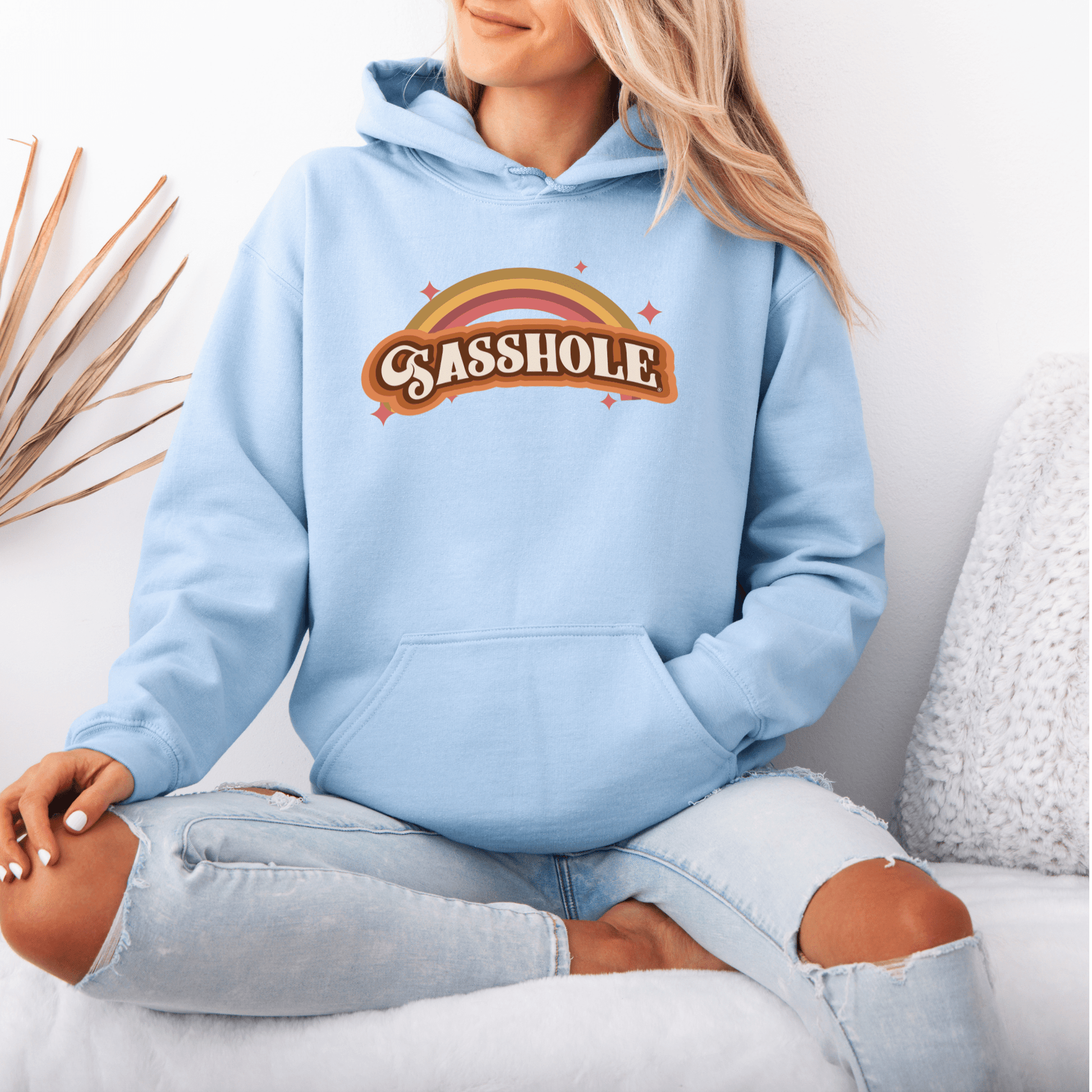 70's Retro Inspired: Sasshole® Rainbow Women's Vintage Hoodie - Funny Graphic Tee by Sasshole® Clothing