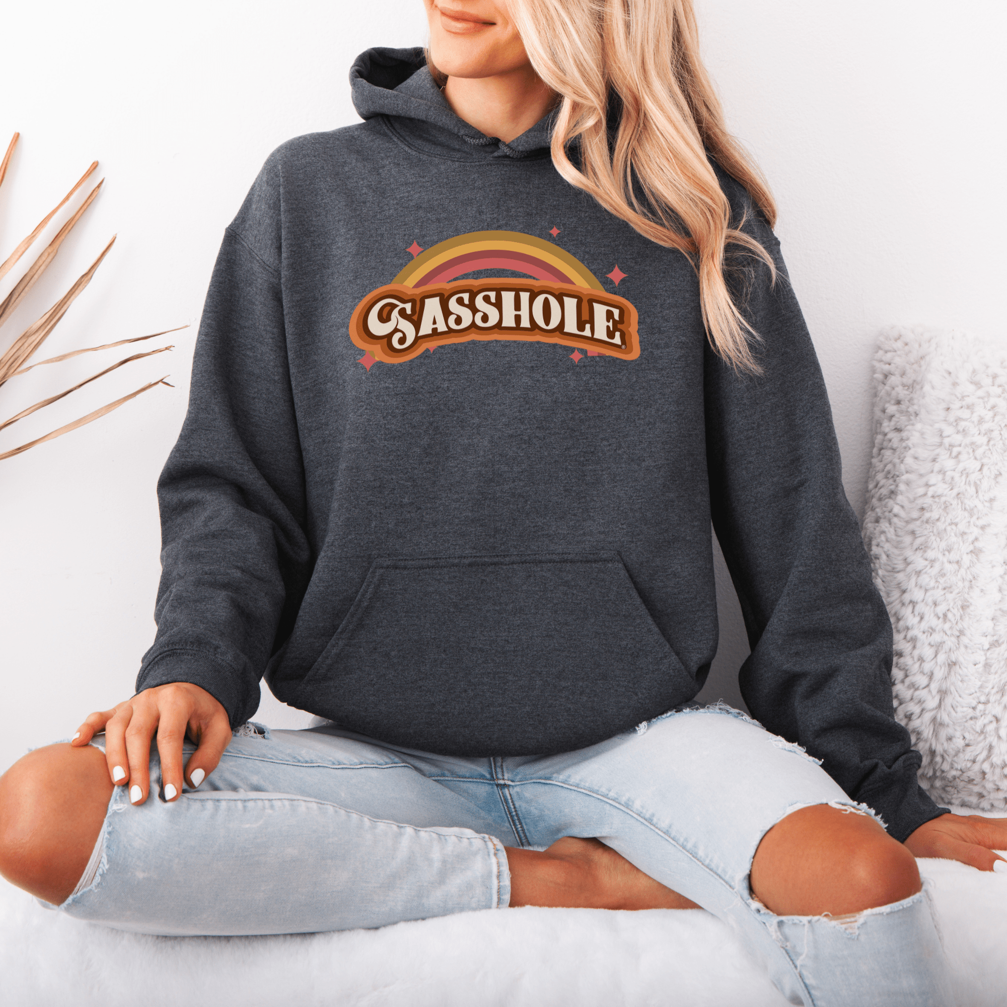 Image of 70's Retro Inspired: Sasshole® Rainbow Women's Vintage Hoodie - Funny Graphic Tee by Sasshole® Clothing