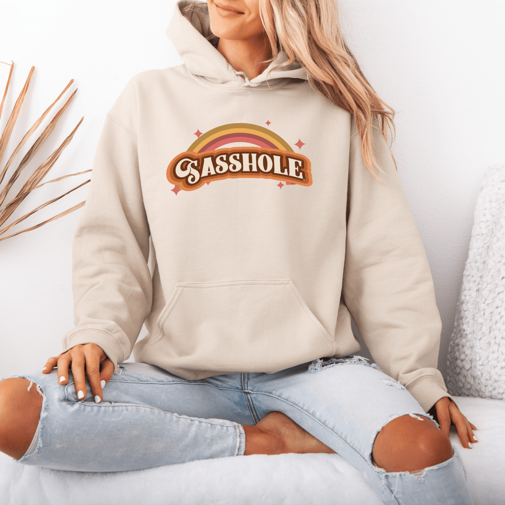 70's Retro Inspired: Sasshole® Rainbow Women's Vintage Hoodie - Funny Graphic Tee by Sasshole® Clothing