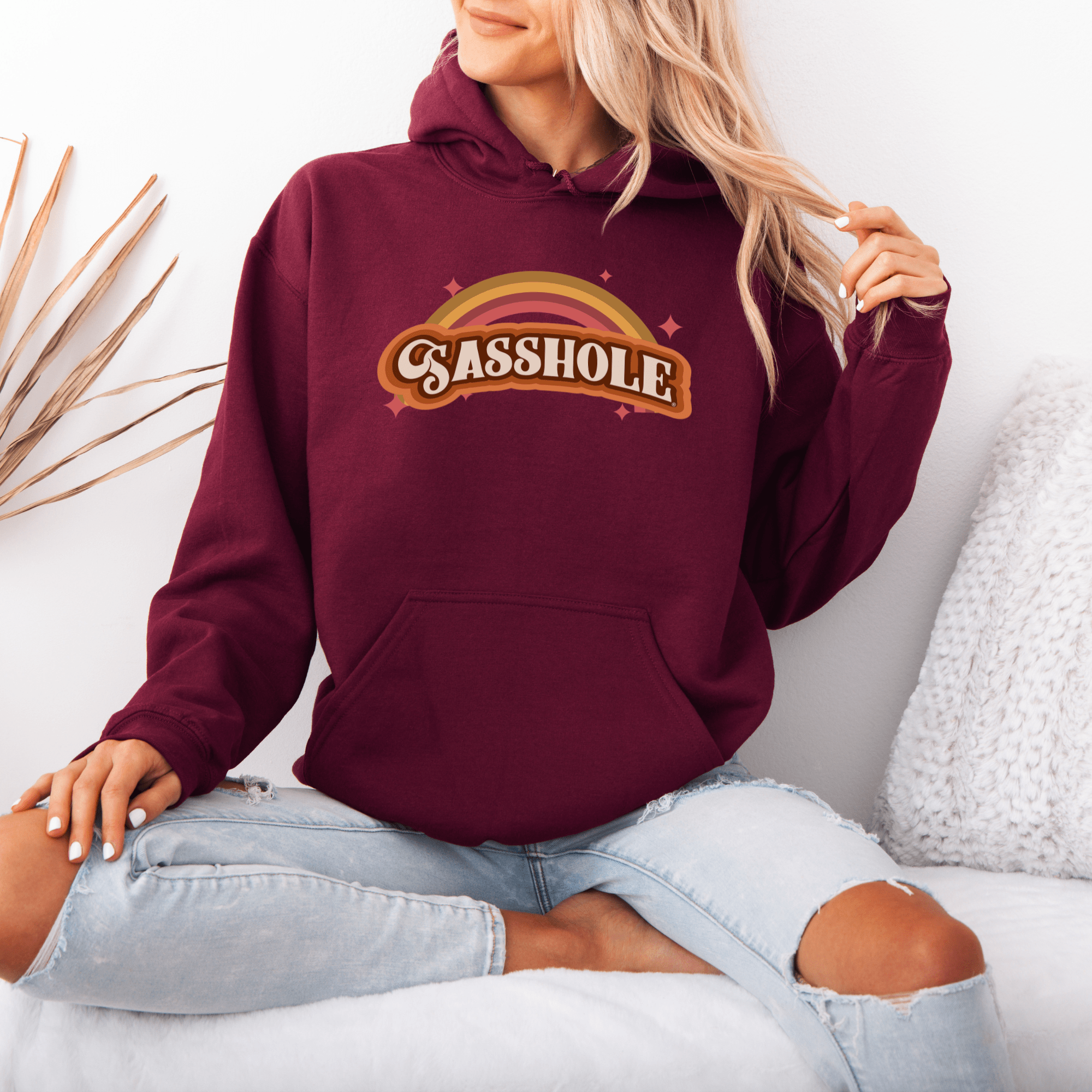 70's Retro Inspired: Sasshole® Rainbow Women's Vintage Hoodie - Funny Graphic Tee by Sasshole® Clothing