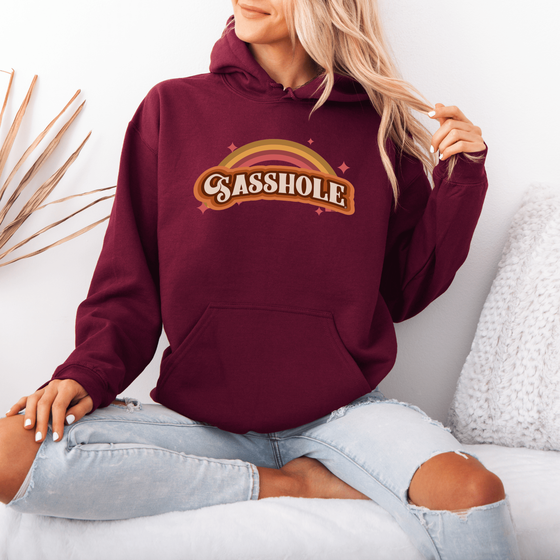 70's Retro Inspired: Sasshole® Rainbow Women's Vintage Hoodie - Funny Graphic Tee by Sasshole® Clothing
