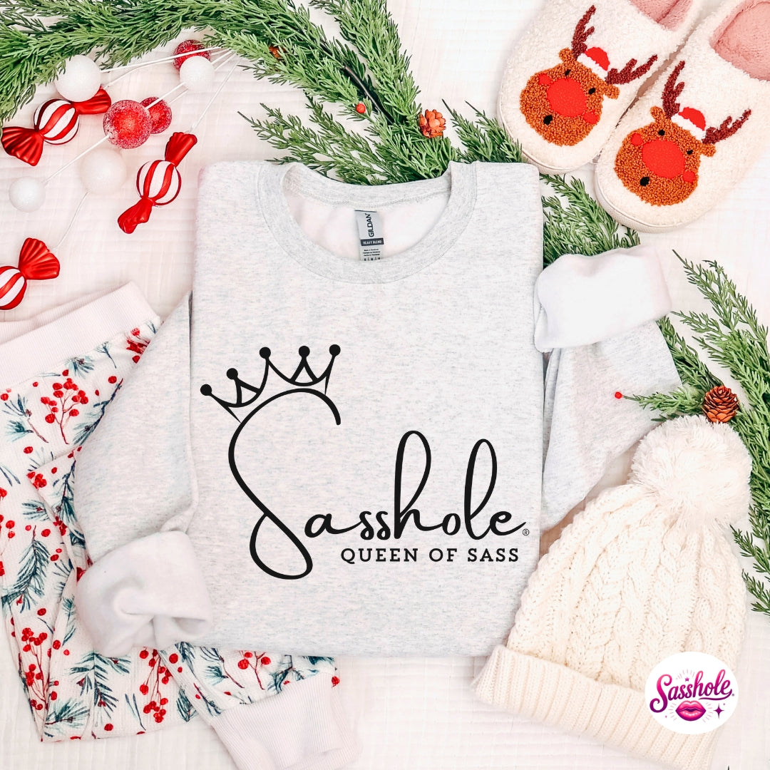 Sasshole® Queen of Sass Christmas Sweatshirt – Funny Holiday Women’s Pullover