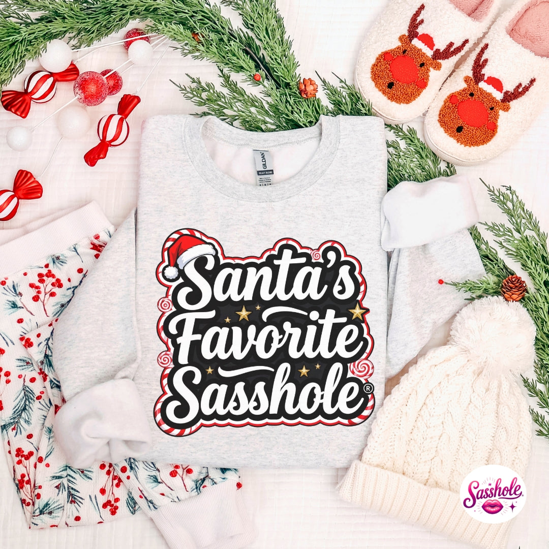 Santa’s Favorite Sasshole Christmas Sweatshirt – Funny Holiday Women’s Cozy Pullover