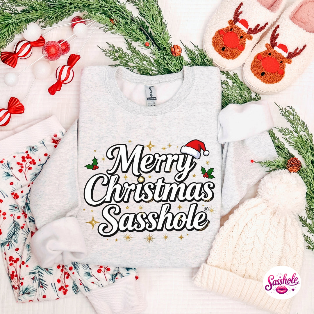 Image of Merry Christmas Sasshole Sweatshirt – Funny Holiday Women’s Cozy Christmas Pullover