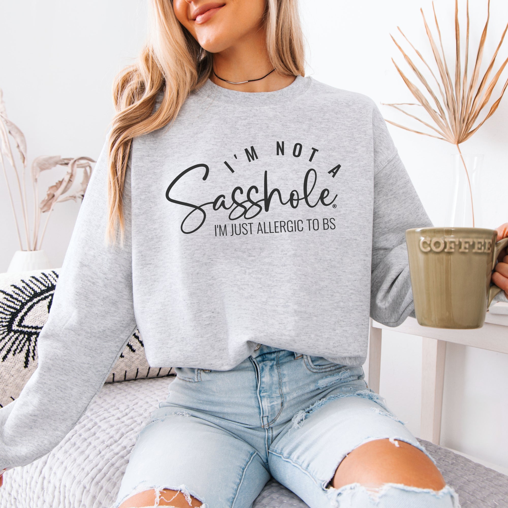 Image of Women’s Classic Fit Graphic Sweatshirt – Allergic to BS Funny Fleece Pullover by Sasshole®