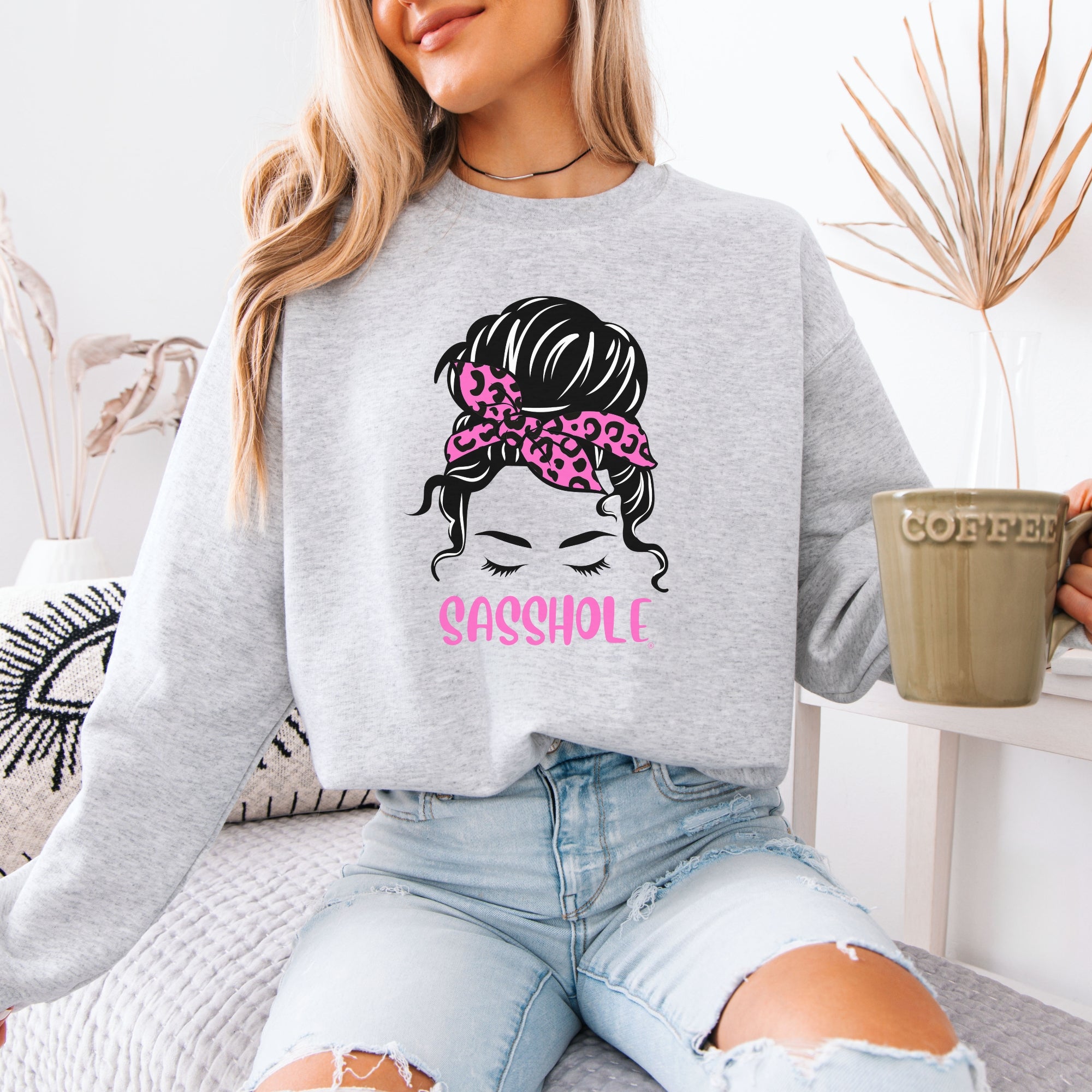 Image of Funny Top Knot Women’s Classic Fit Sweatshirt – Leopard Bandana Graphic Pullover by Sasshole®
