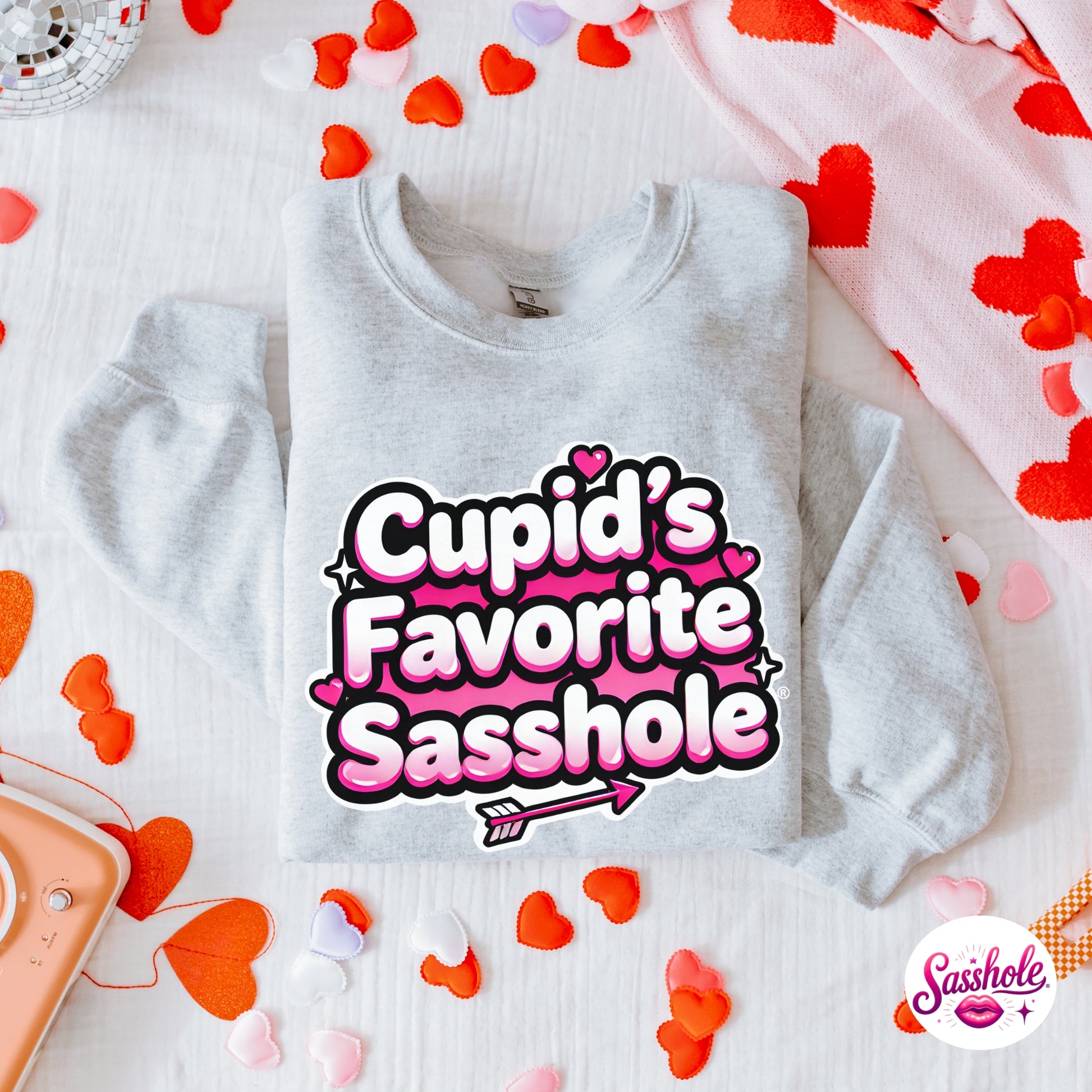 Funny Valentine Sweatshirt – Cupid’s Favorite Sasshole® Women’s Crewneck
