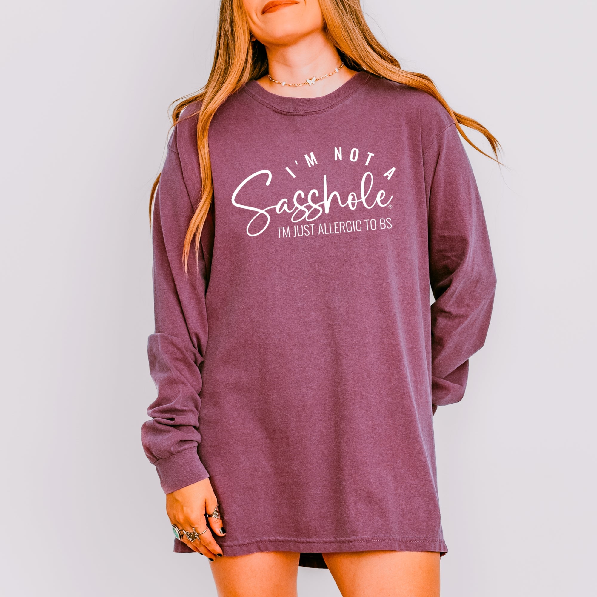 Image of Sasshole® Long Sleeve Tee – I’m Not a Sasshole, I’m Just Allergic to BS - Comfort Colors® T-shirt