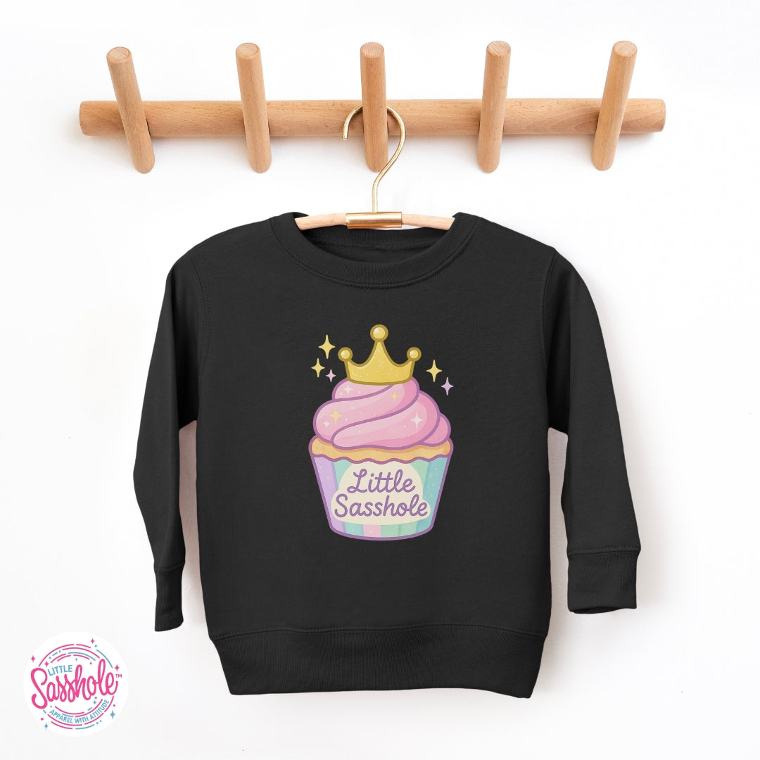 Image of Little Sasshole™ Cupcake Crown Toddler Sweatshirt – Cute, Cozy & Sweet with Sass