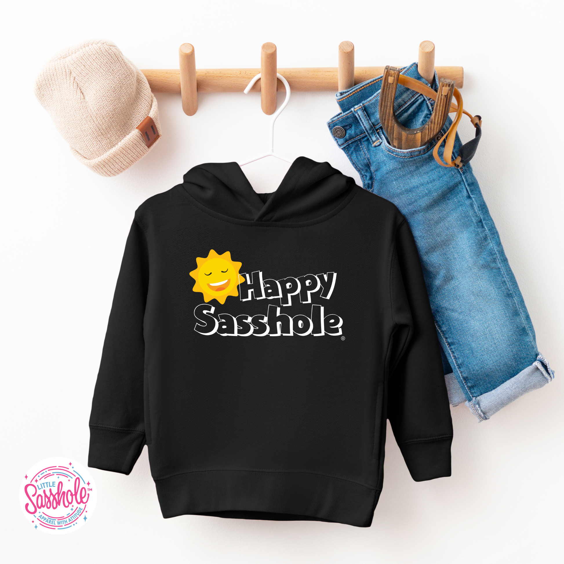 Happy Sasshole Black Toddler Hoodies