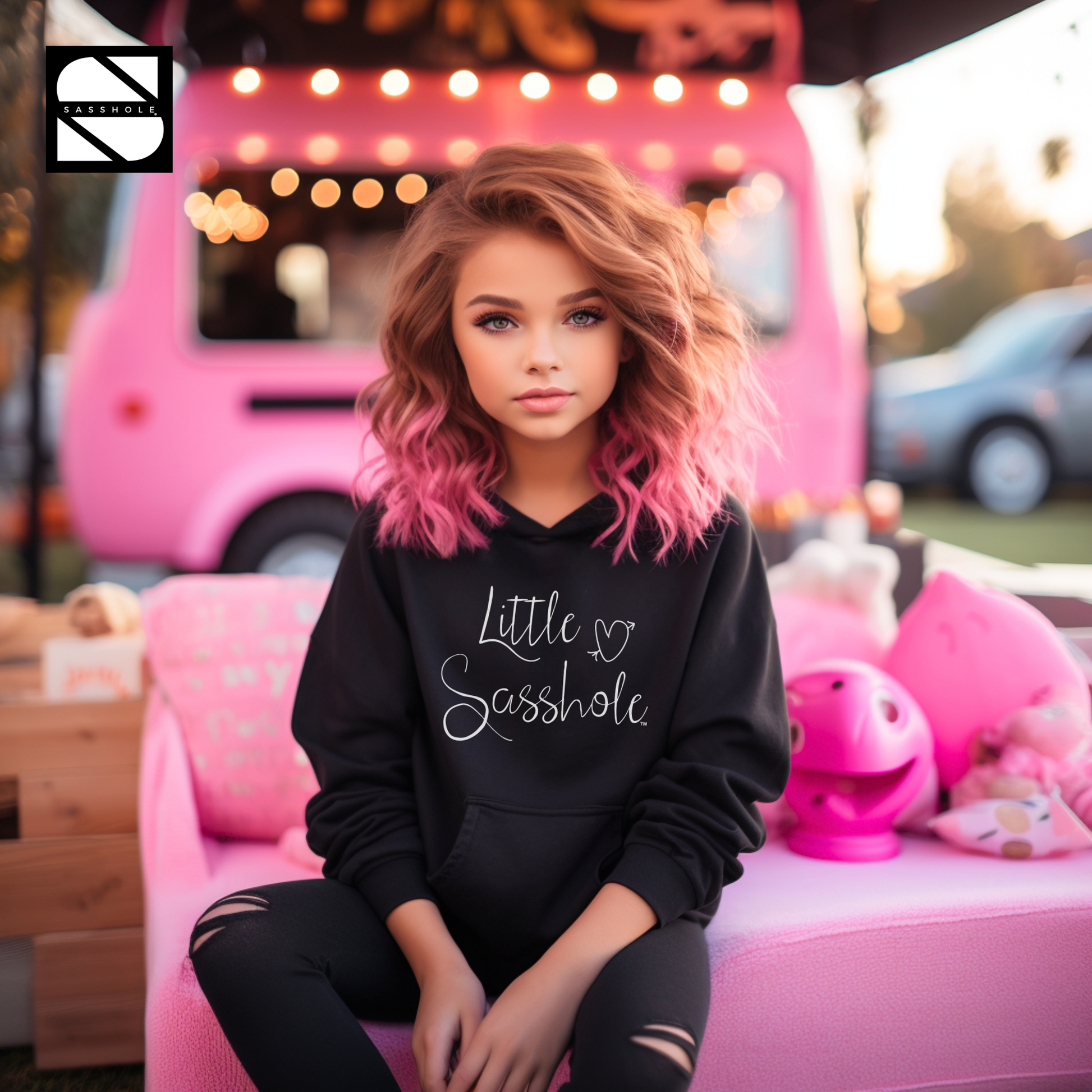 girls hoodie little sasshole black