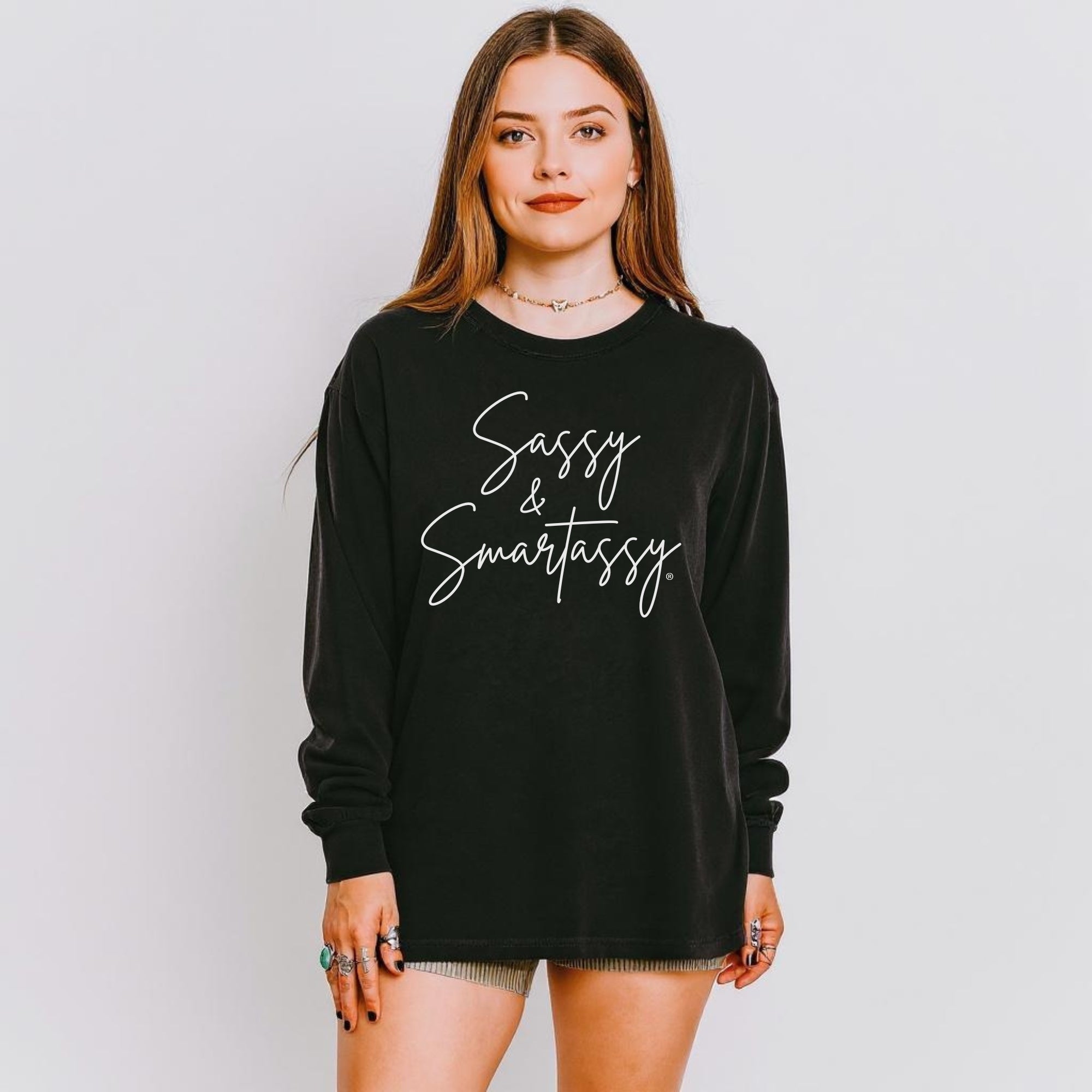 Image of Sassy & Smartassy® Women’s Long Sleeve Comfort Colors® Graphic Tee - Sassy Women's T-shirt