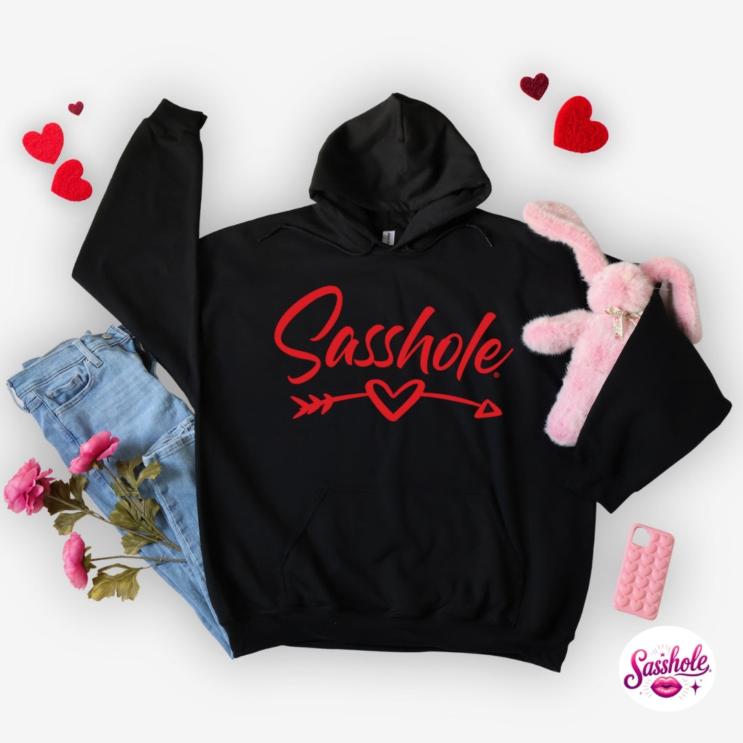 Image of Funny Valentine Hoodie – Sasshole® Heart Arrow Women’s Hoodie