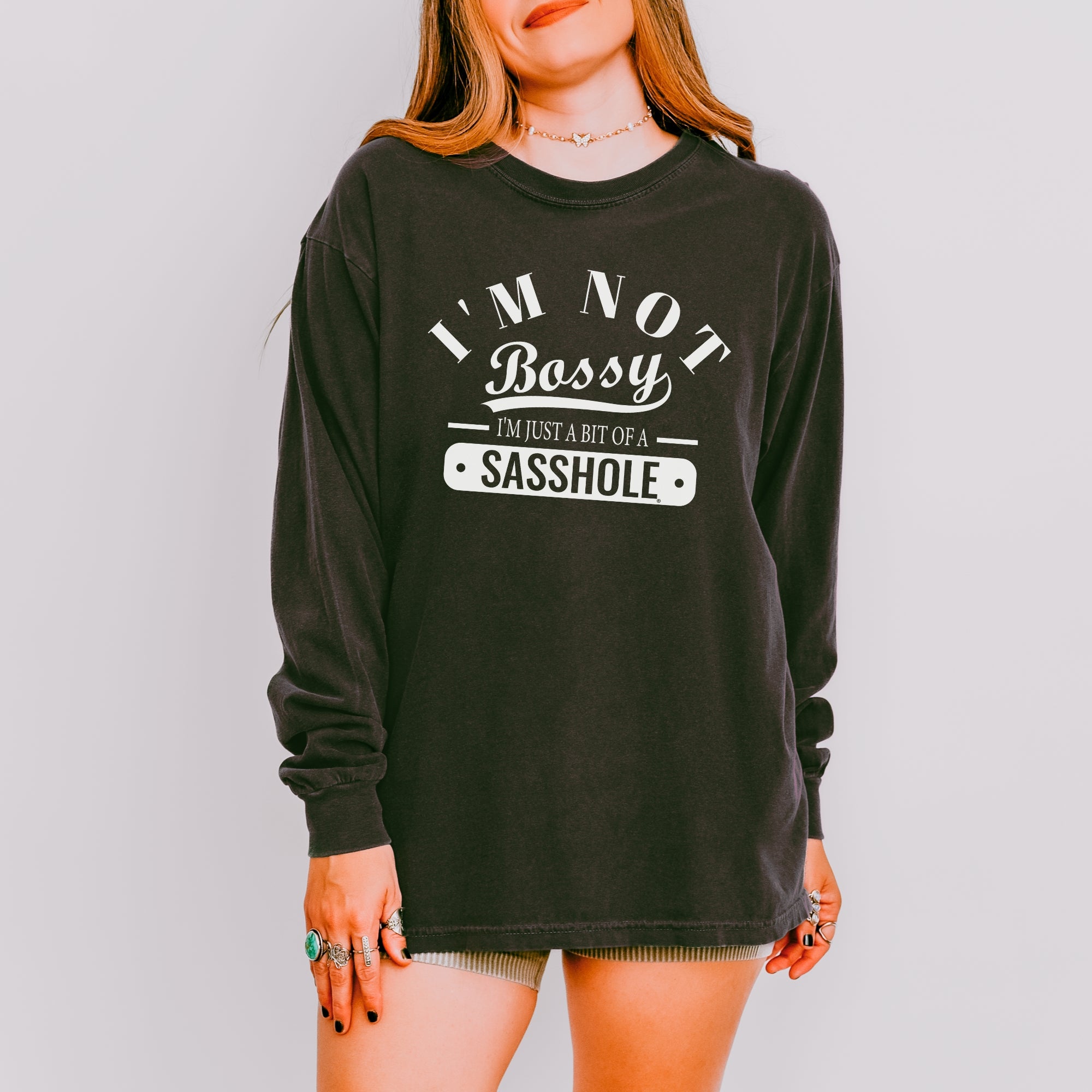 Image of Not Bossy, Just a Sasshole® Women’s Long Sleeve Tee – Funny Comfort Colors® Graphic Shirt