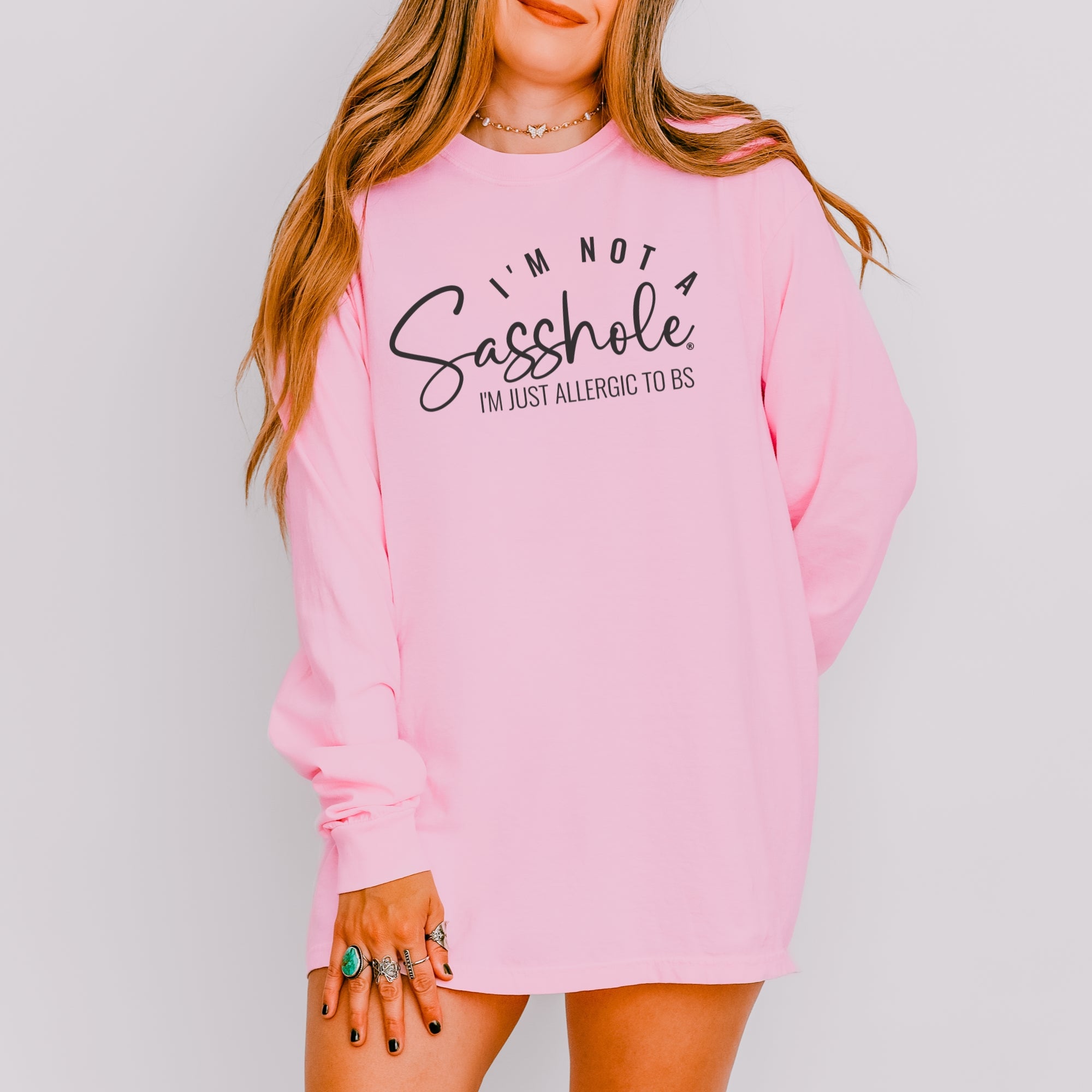 Image of Sasshole® Long Sleeve Tee – I’m Not a Sasshole, I’m Just Allergic to BS - Comfort Colors® T-shirt