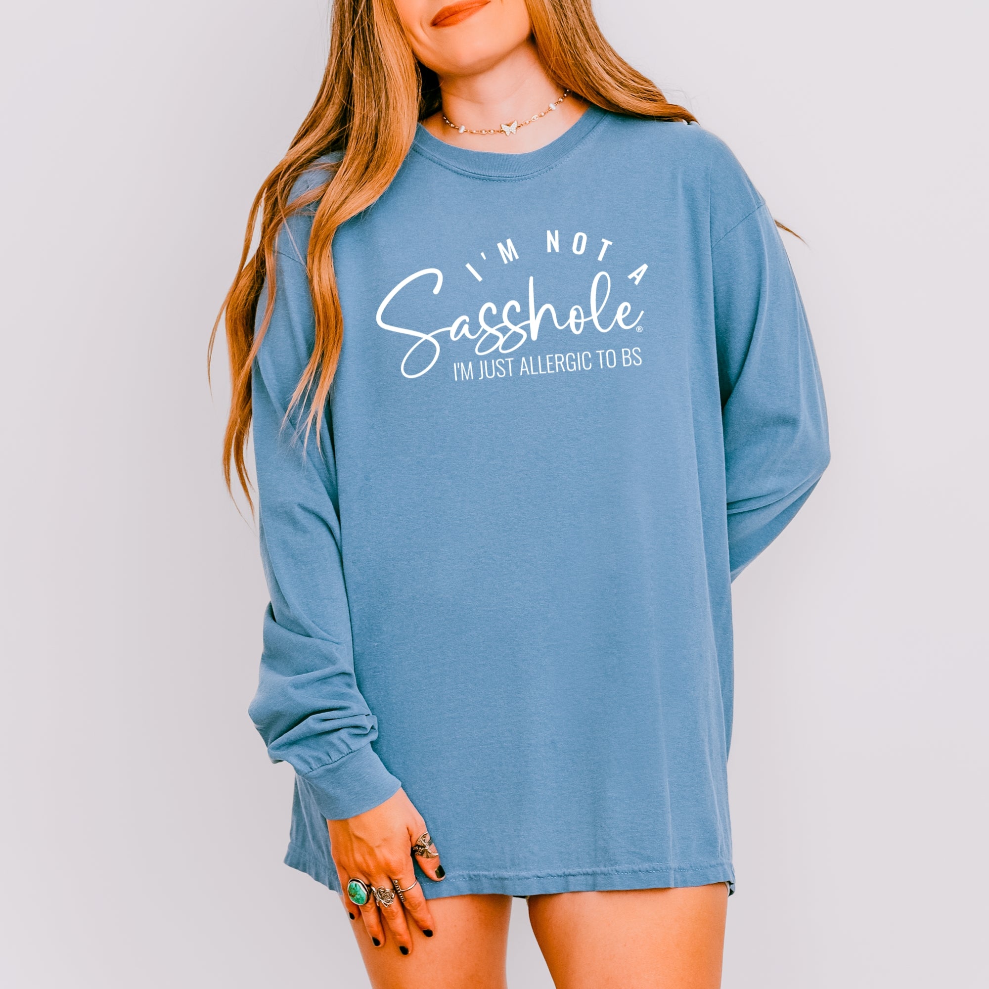 Image of Sasshole® Long Sleeve Tee – I’m Not a Sasshole, I’m Just Allergic to BS - Comfort Colors® T-shirt