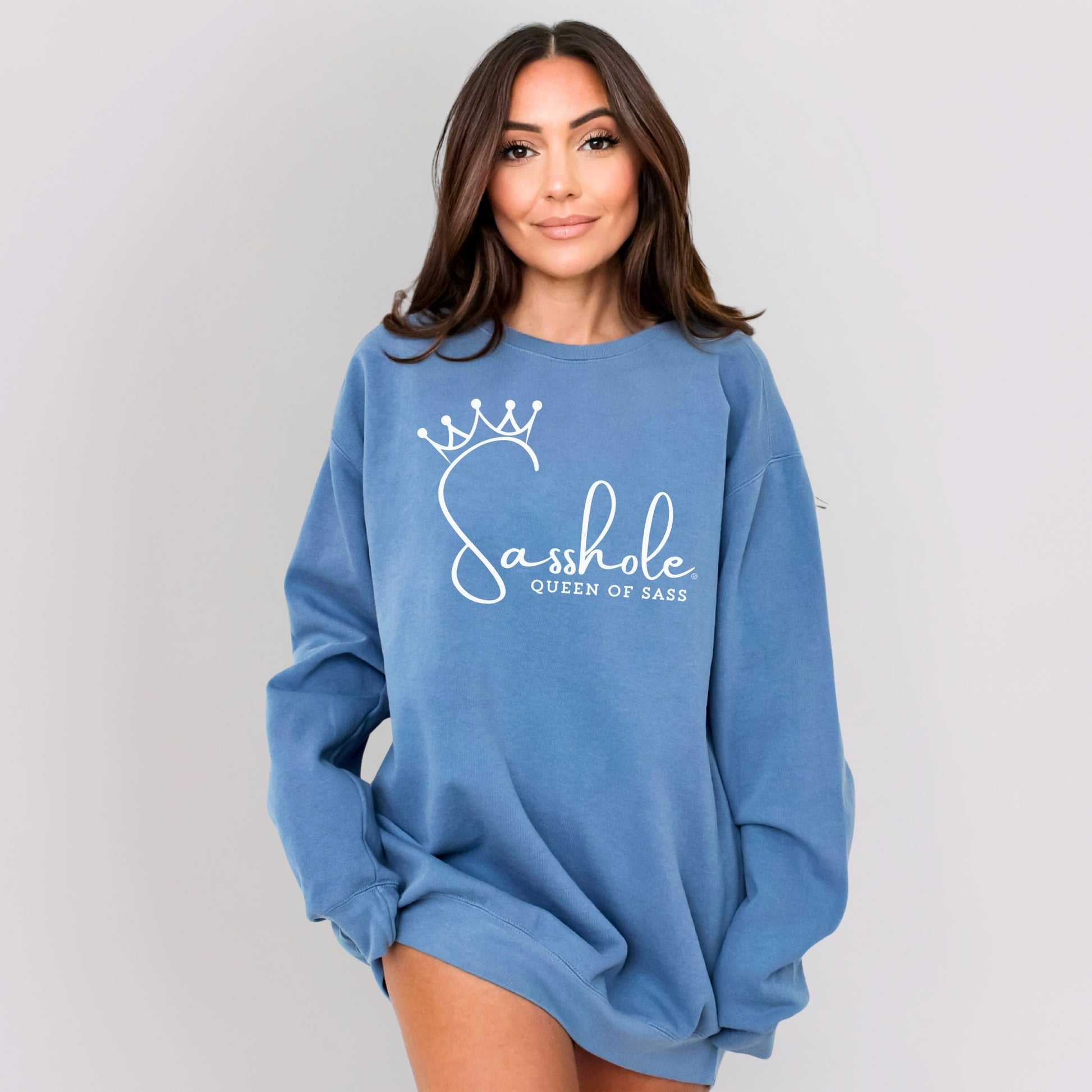 Sasshole® Queen of Sass Relaxed Fit Comfort Colors® Sweatshirt – Funny Women’s Graphic Pullover