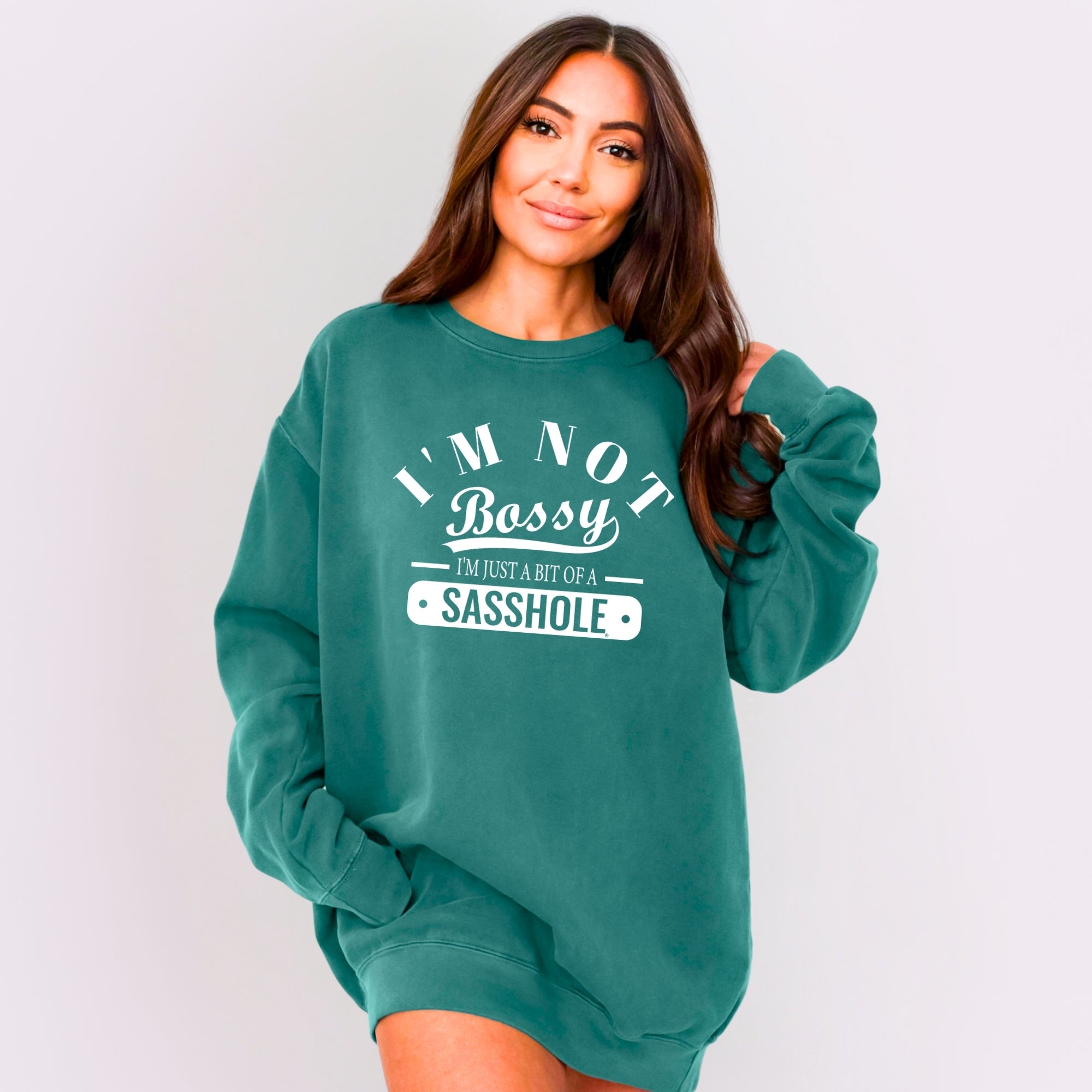 Sasshole® Women’s Relaxed Fit Comfort Colors® Sweatshirt – I’m Not Bossy Funny Graphic Pullover