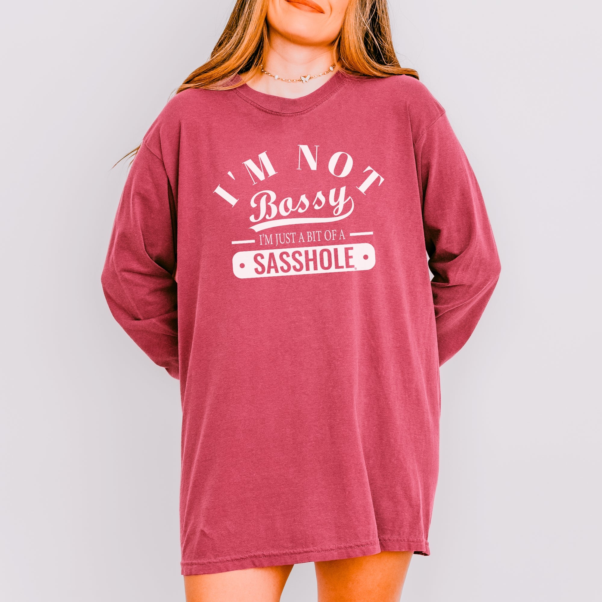 Image of Not Bossy, Just a Sasshole® Women’s Long Sleeve Tee – Funny Comfort Colors® Graphic Shirt