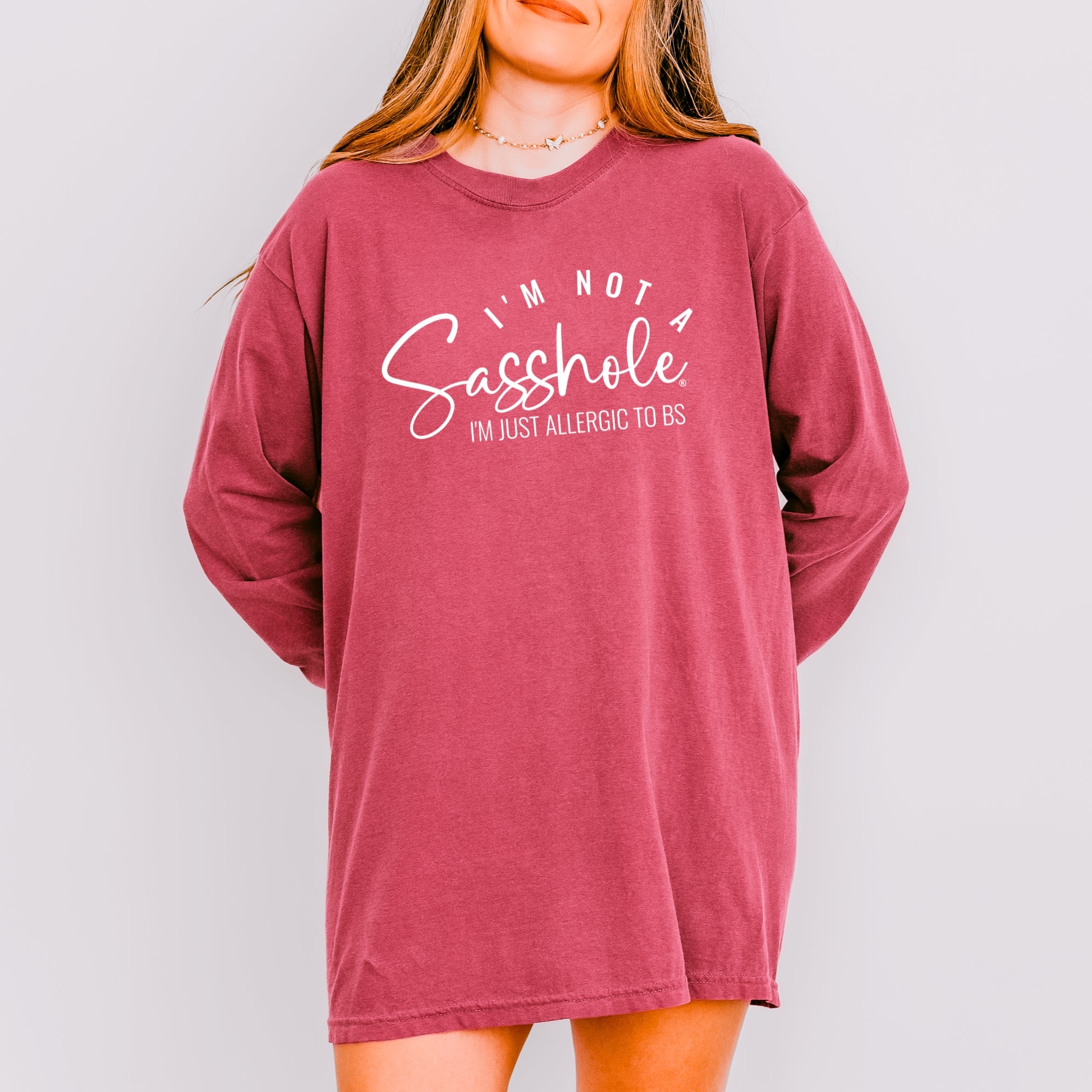 Image of Sasshole® Long Sleeve Tee – I’m Not a Sasshole, I’m Just Allergic to BS - Comfort Colors® T-shirt