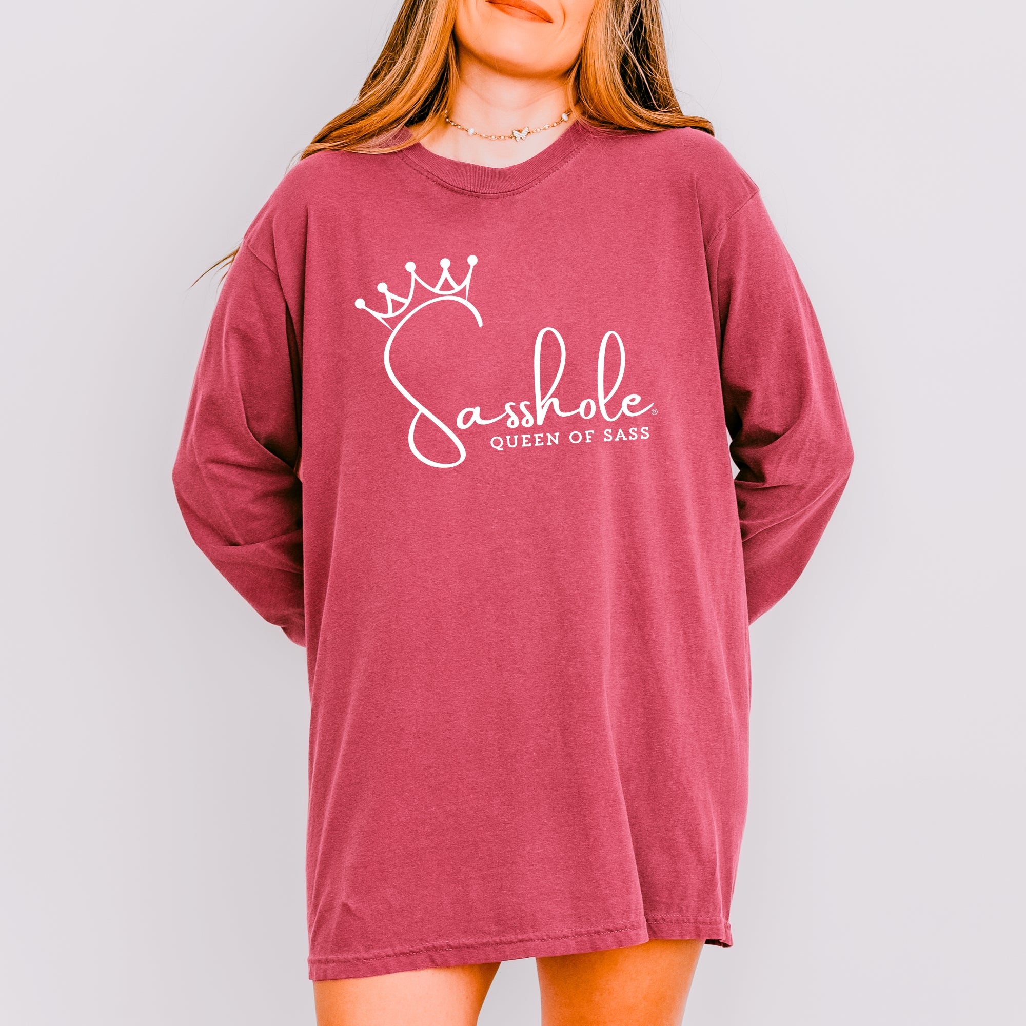Image of Sasshole® Queen of Sass Women’s Long Sleeve Tee – Funny Comfort Colors® Graphic Shirt
