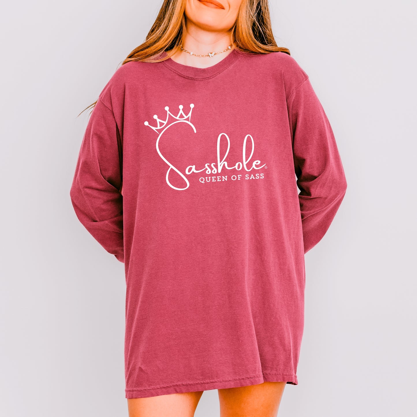 Sasshole® Queen of Sass Long Sleeve Tee – Comfort Colors® Women’s Graphic Shirt