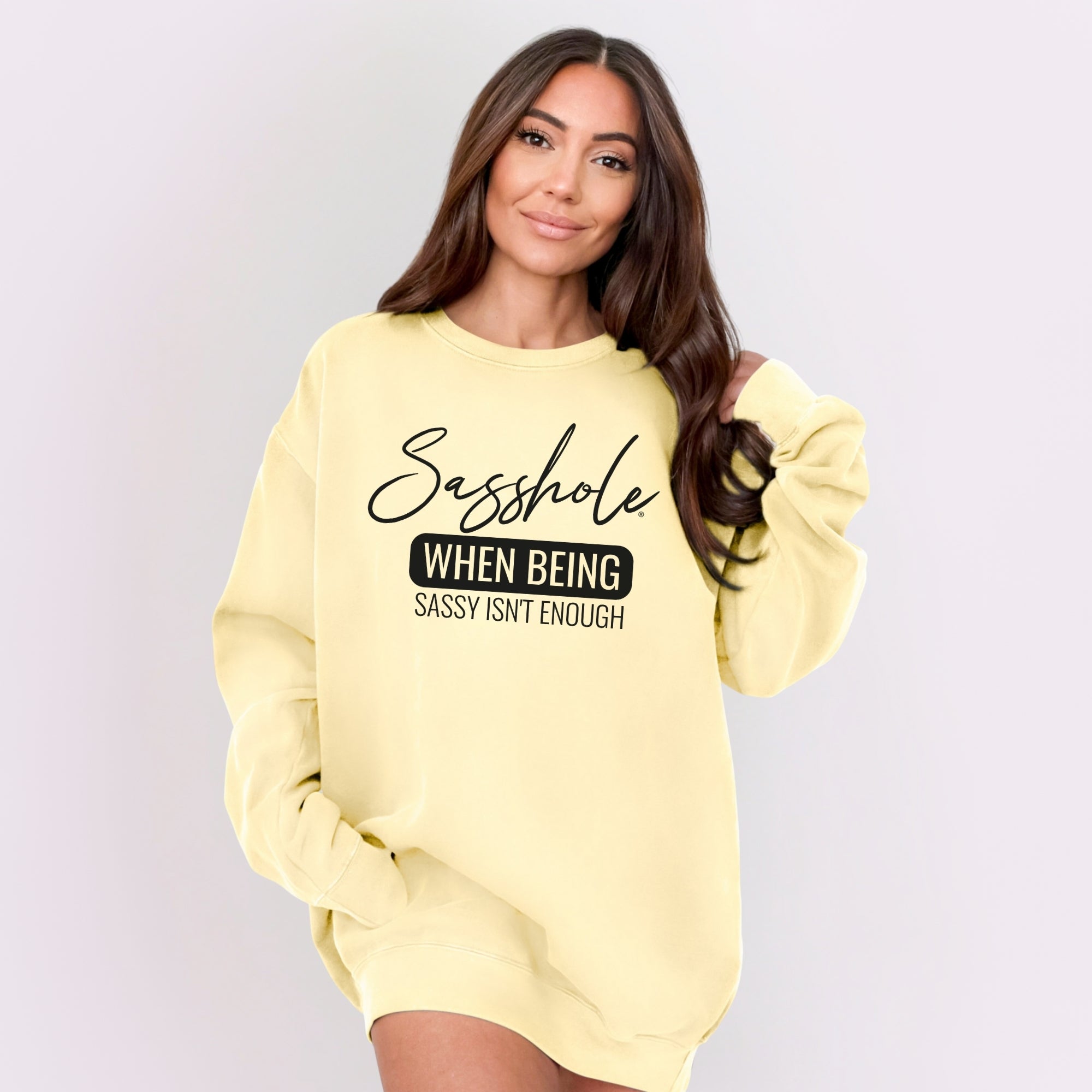 Image of Sasshole® Women’s Relaxed Fit Comfort Colors® Sweatshirt – Funny Graphic Pullover “When Being Sassy Isn’t Enough”