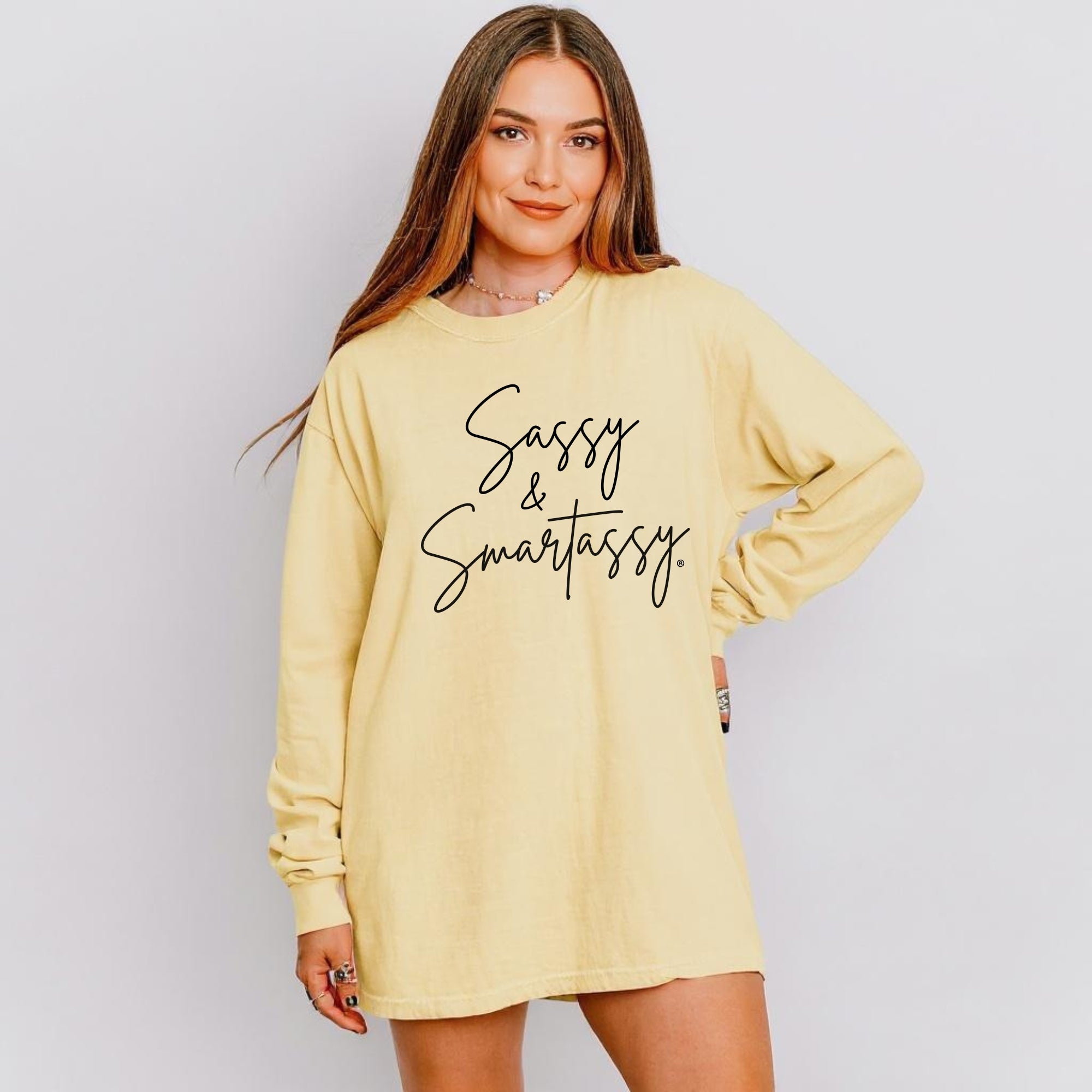 Image of Sassy & Smartassy® Women’s Long Sleeve Comfort Colors® Graphic Tee - Sassy Women's T-shirt