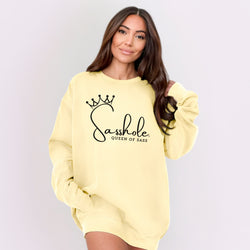 Image of Sasshole® Queen of Sass Relaxed Fit Comfort Colors® Sweatshirt – Funny Women’s Graphic Pullover