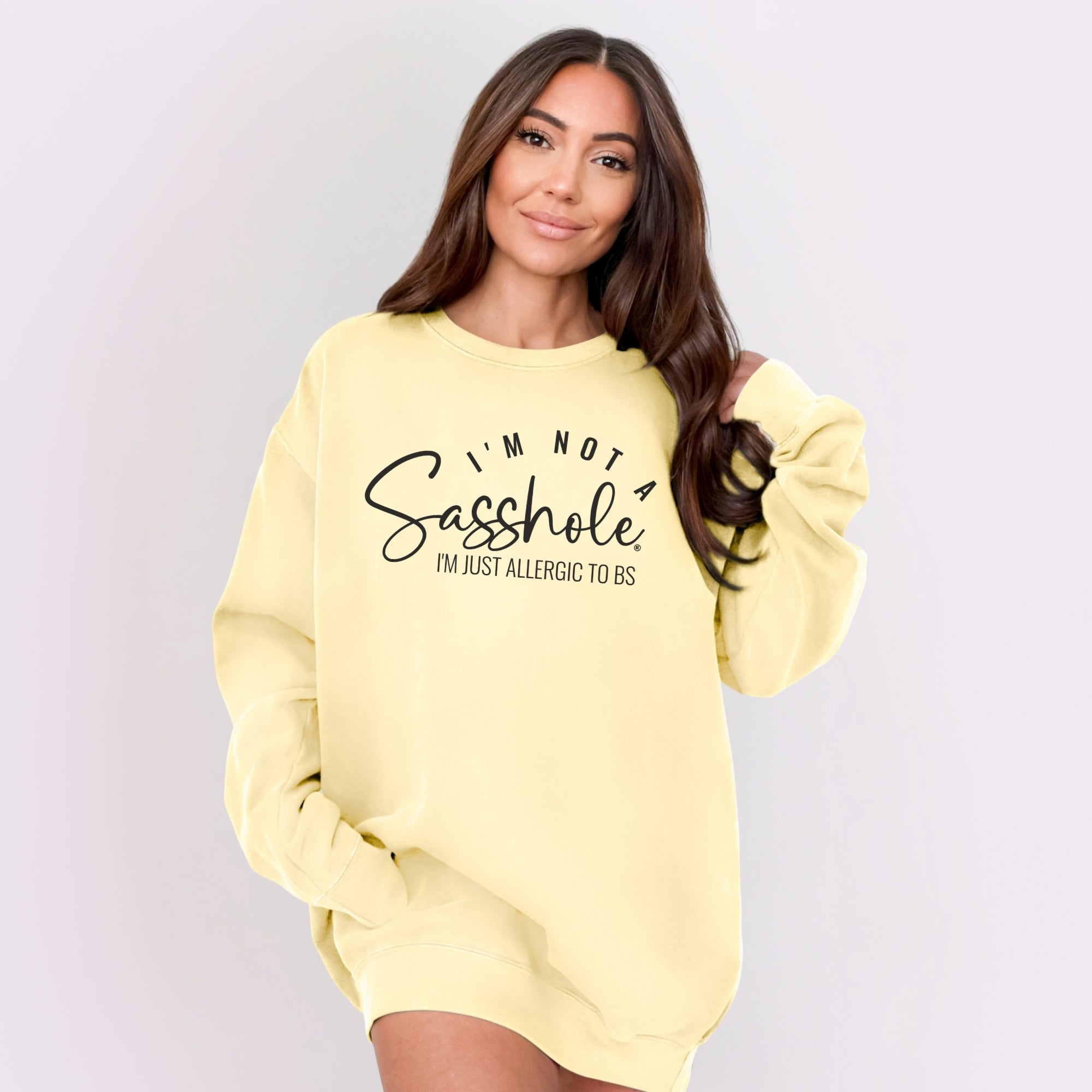Image of Sasshole® Women’s Relaxed Fit Comfort Colors® Sweatshirt – I’m Not a Sasshole, Just Allergic to BS Pullover
