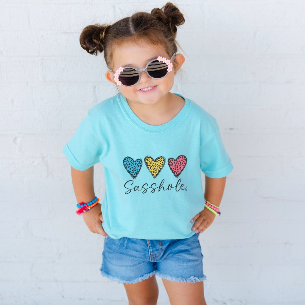 Image of Sasshole® Youth Tee – Leopard Heart Graphic Shirt for Kids | Fun & Bold Children’s T-Shirt