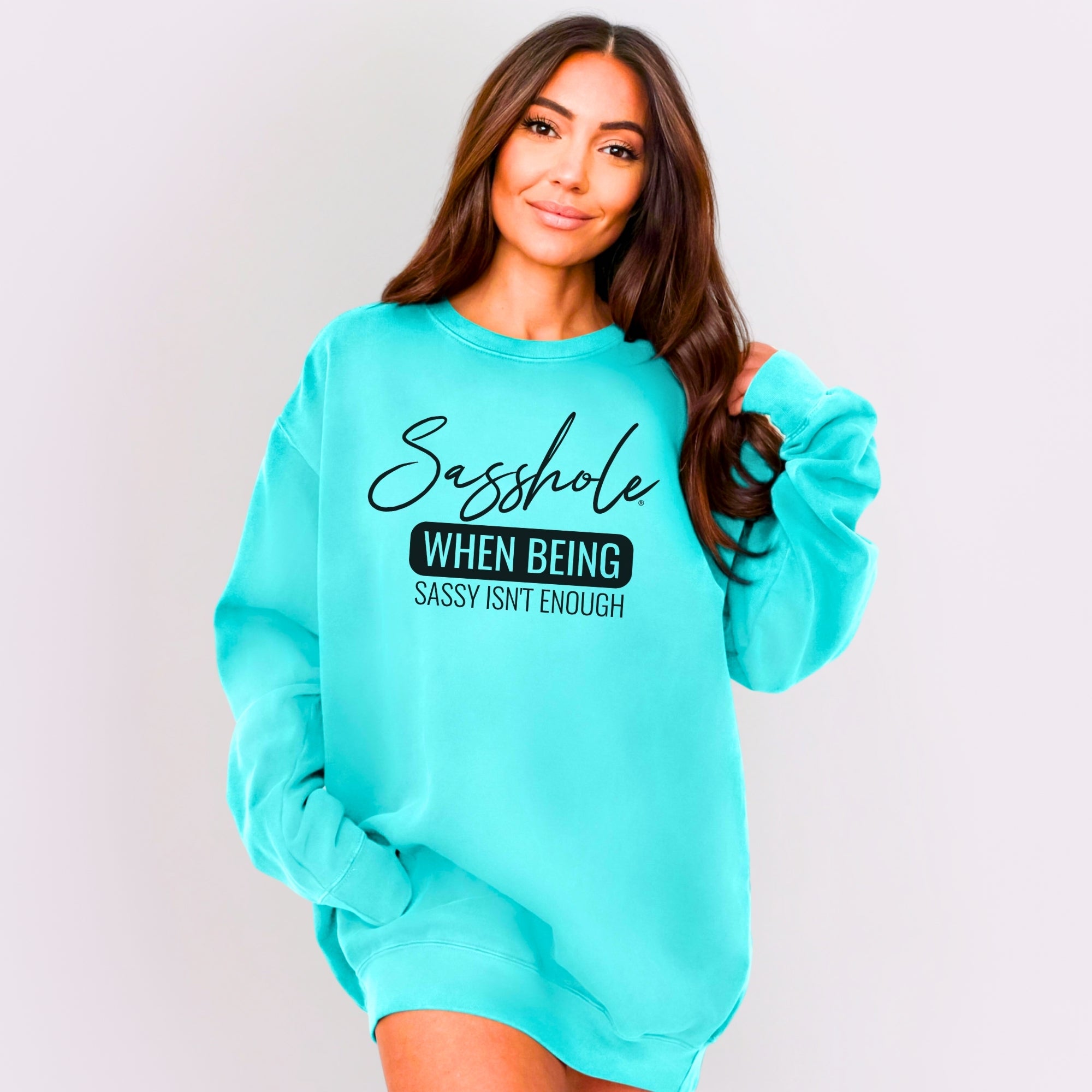 Sasshole® Women’s Relaxed Fit Comfort Colors® Sweatshirt – Funny Graphic Pullover “When Being Sassy Isn’t Enough”