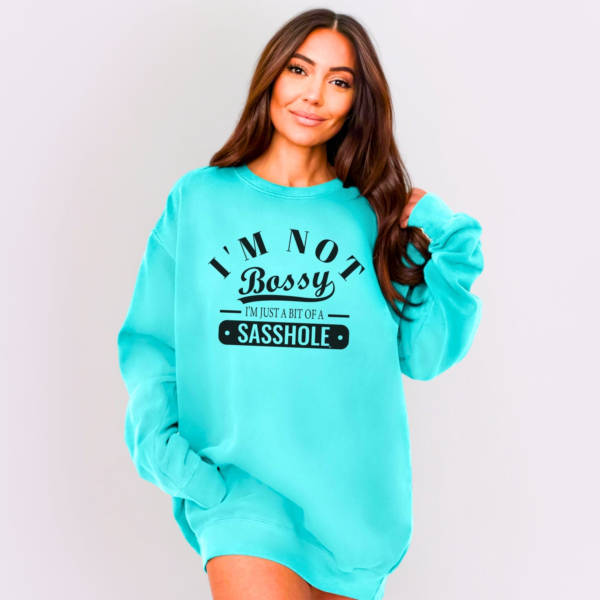 Image of Sasshole® Women’s Relaxed Fit Comfort Colors® Sweatshirt – I’m Not Bossy Funny Graphic Pullover