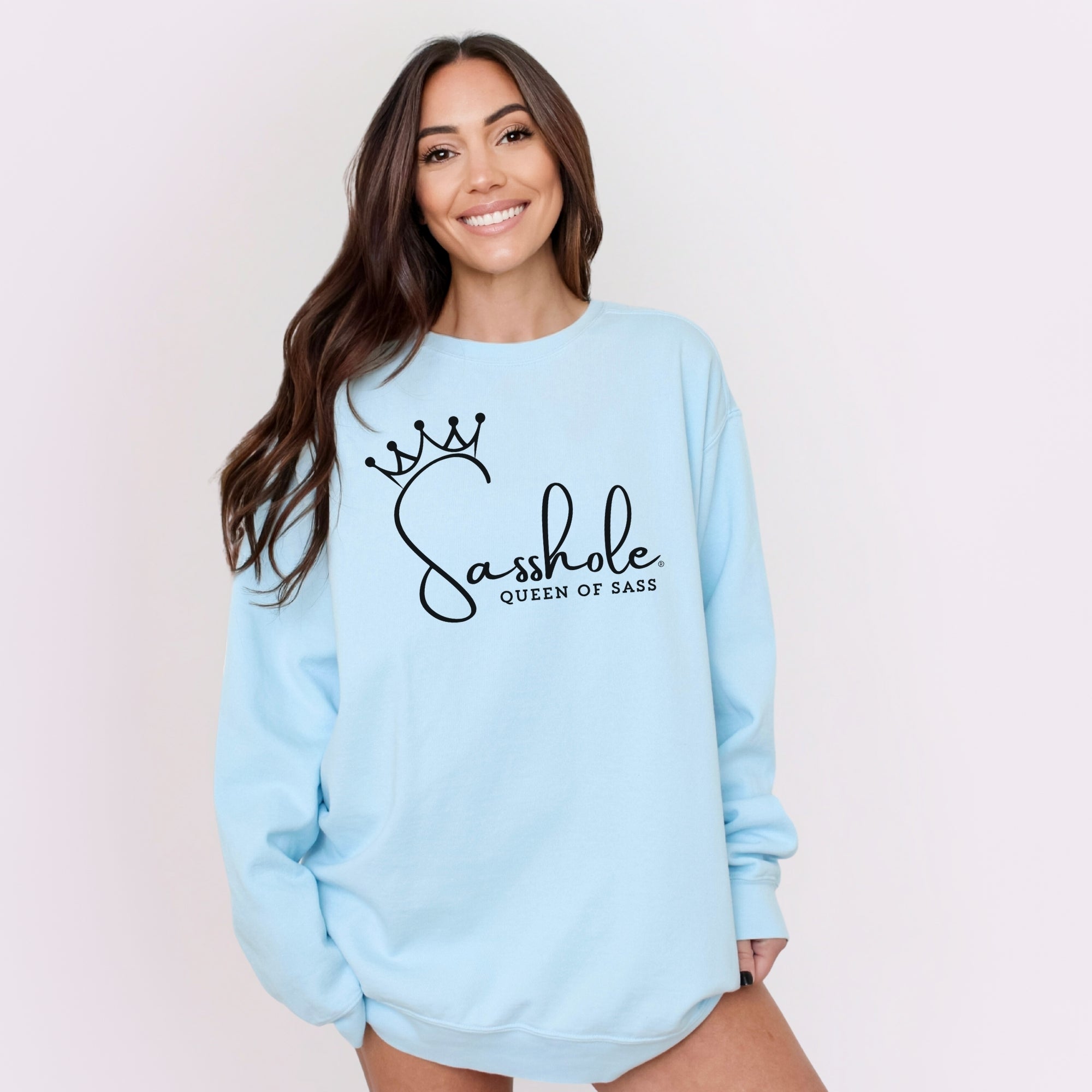 Image of Sasshole® Queen of Sass Relaxed Fit Comfort Colors® Sweatshirt – Funny Women’s Graphic Pullover