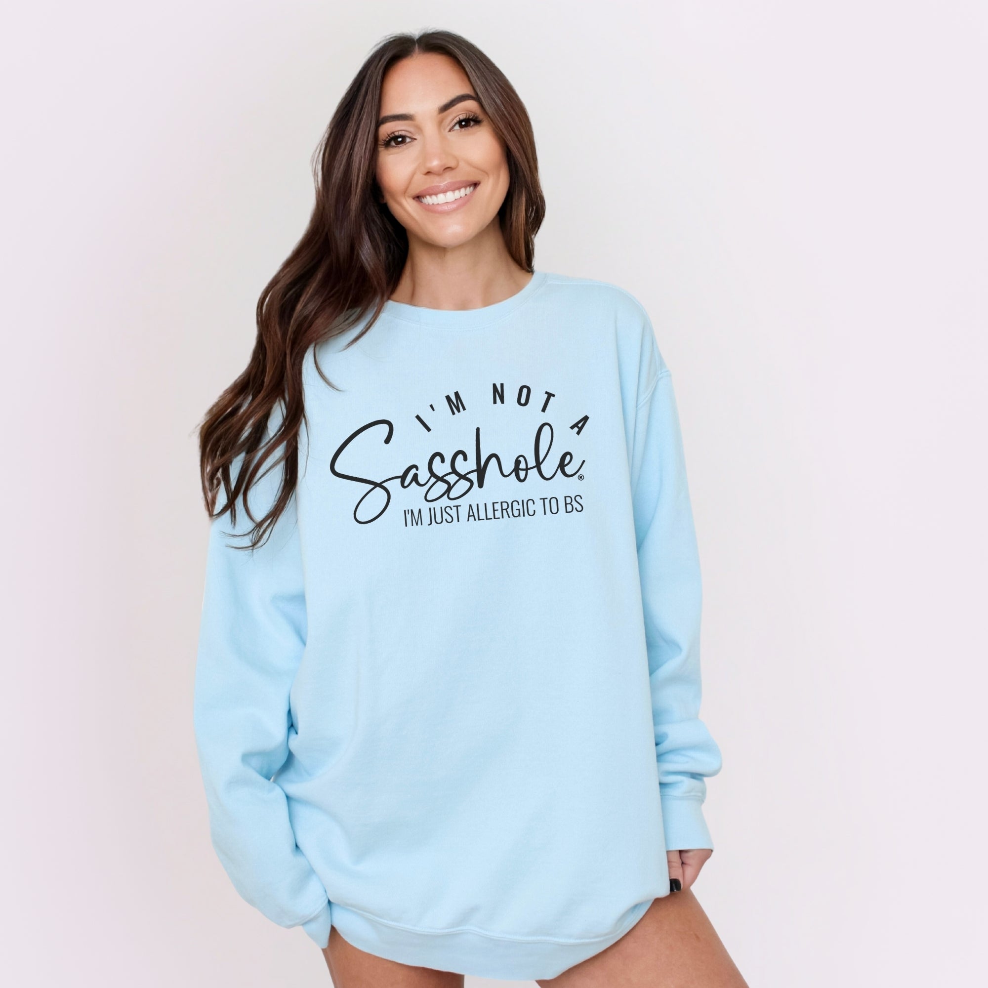 Image of Sasshole® Women’s Relaxed Fit Comfort Colors® Sweatshirt – I’m Not a Sasshole, Just Allergic to BS Pullover